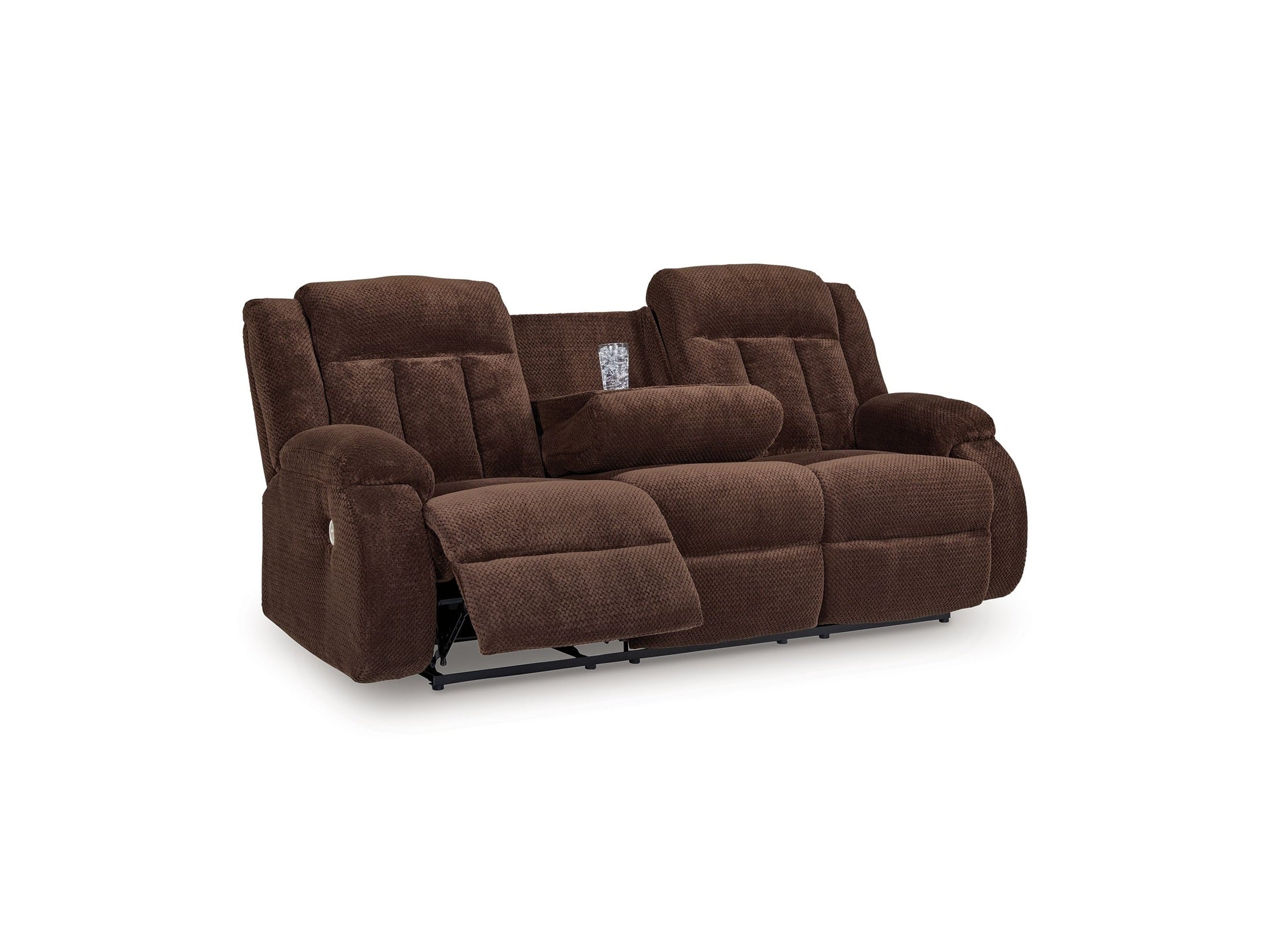 Free Wake - Reclining Power Sofa With Drop Down Table - Chocolate