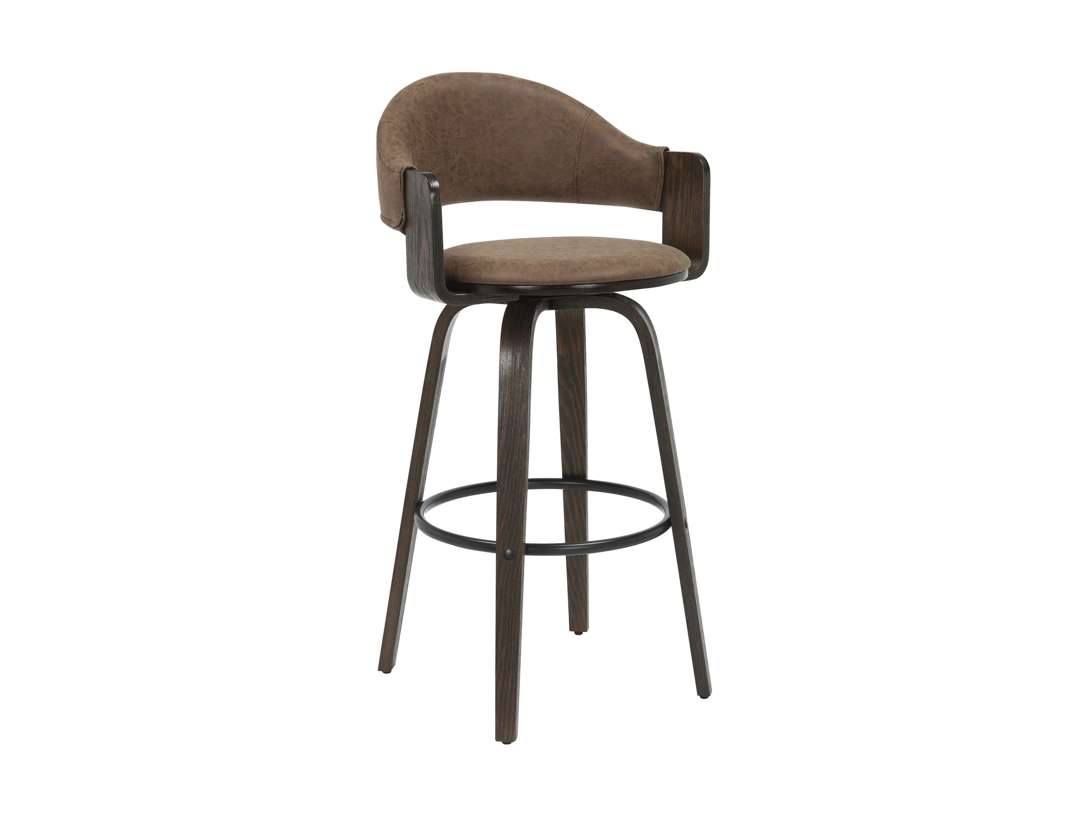 Daxton - Swivel Bar Height Round Back Wood Bar Stool With Faux Leather Seat