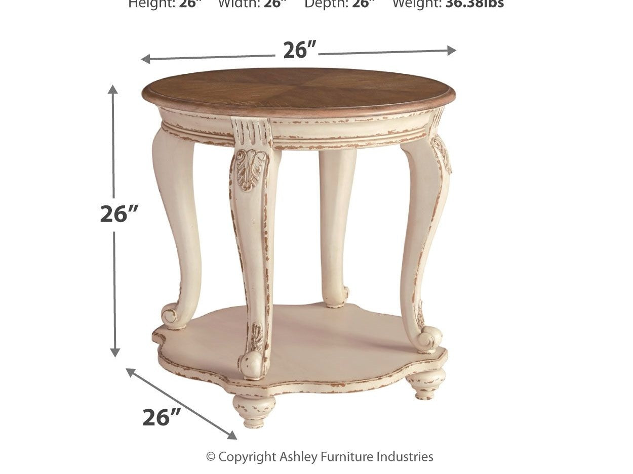 Realyn - Round End Table - White / Brown