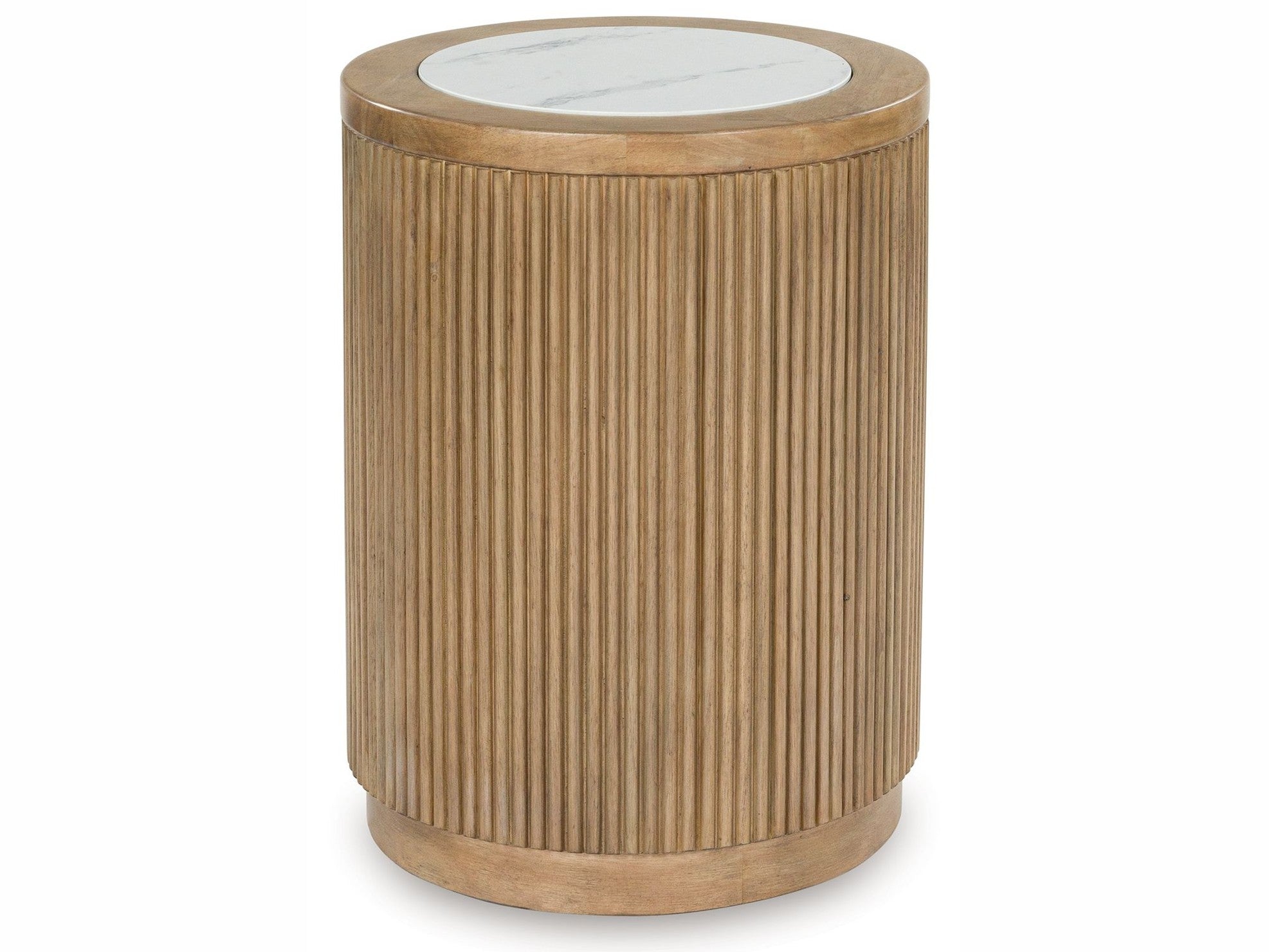 Camdill - Round End Table - Light Brown / White
