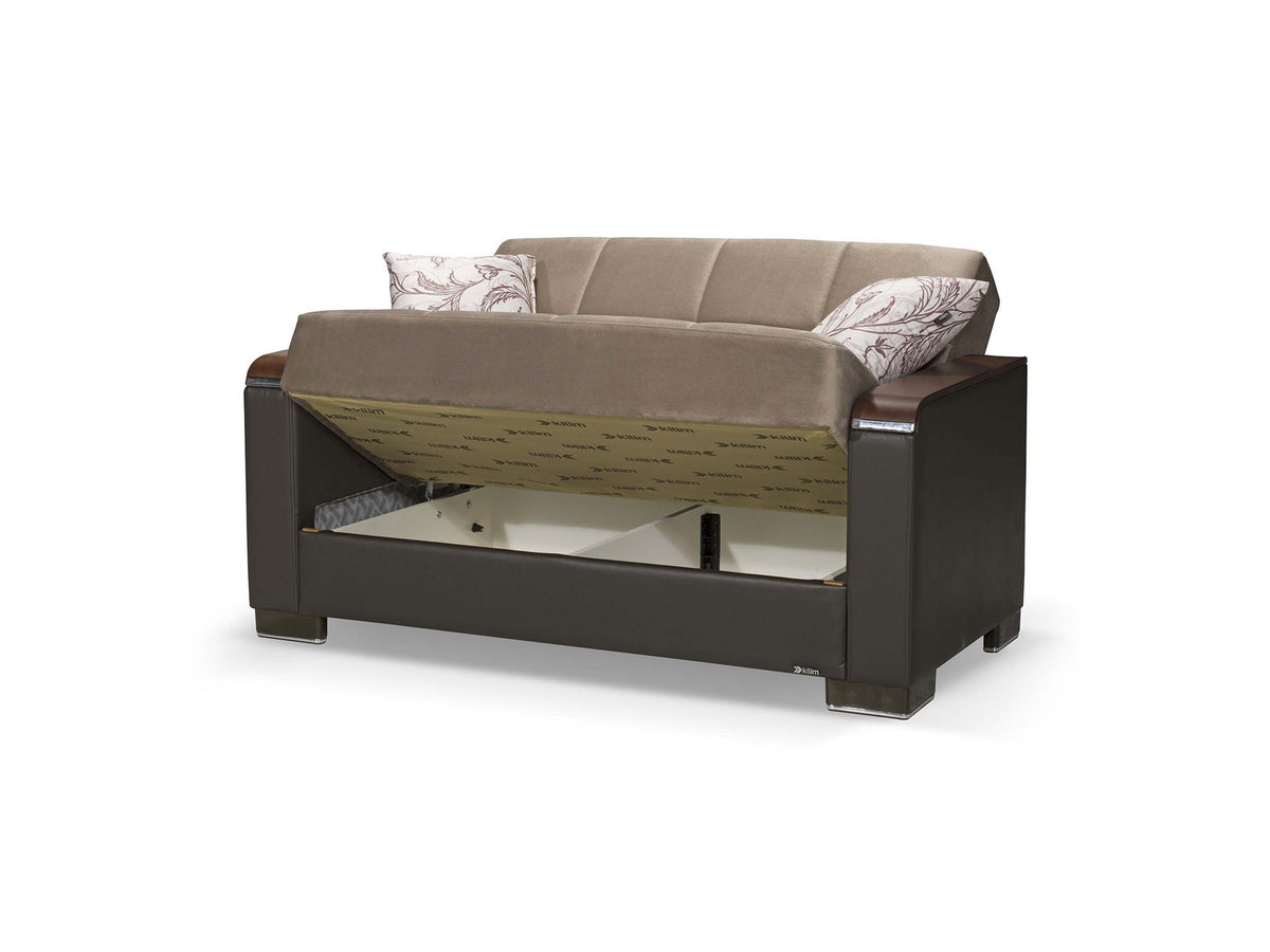 Ottomanson Armada X - Upholstered Convertible Wood Trimmed Loveseat With Storage