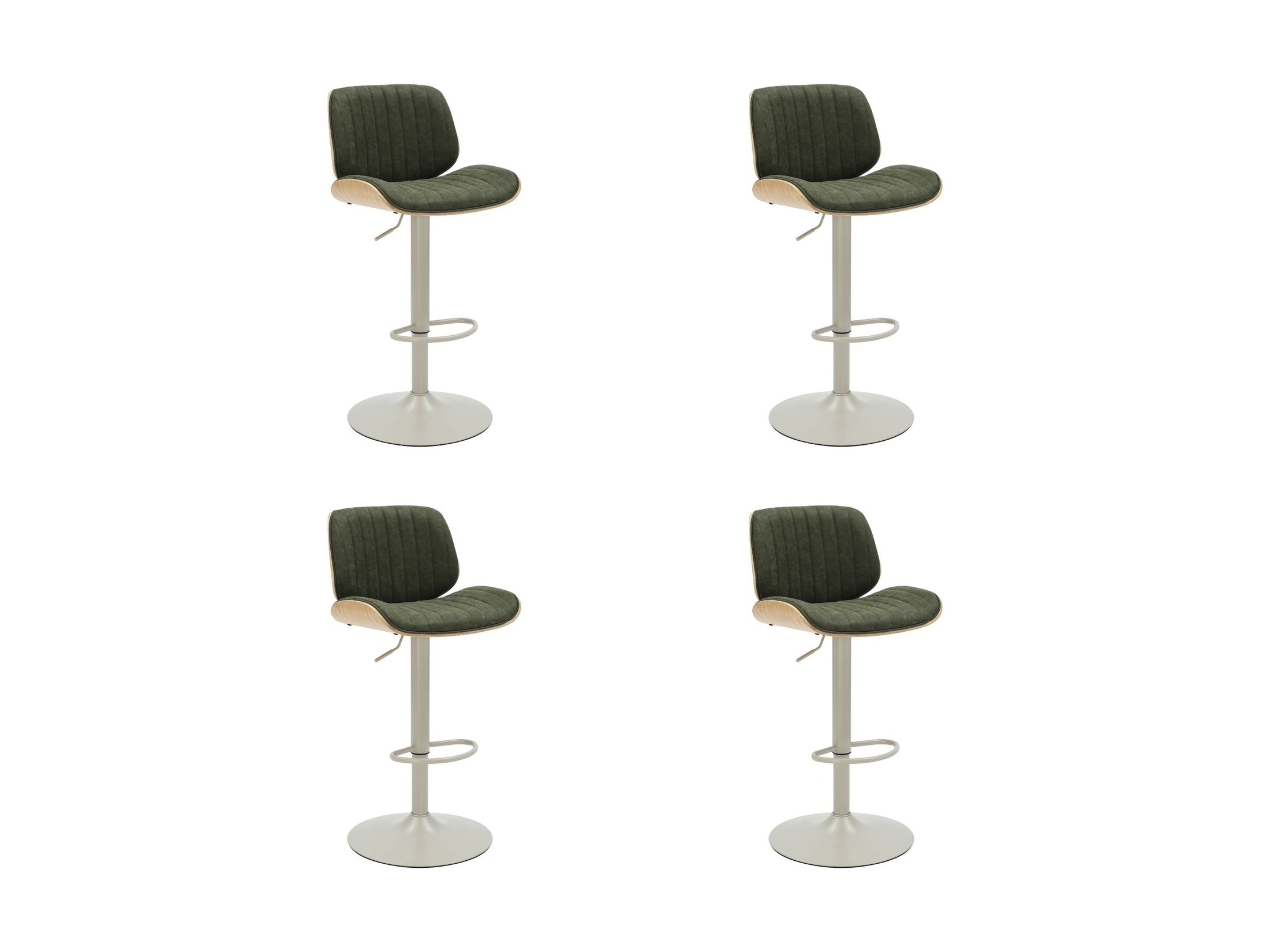 Brock - Adjustable Swivel Curved Back Wood Bar Stool With Faux Leather Seat