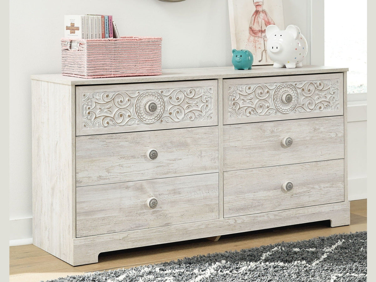 Paxberry - Six Drawer Dresser - Vinyl-Wrapped - Whitewash