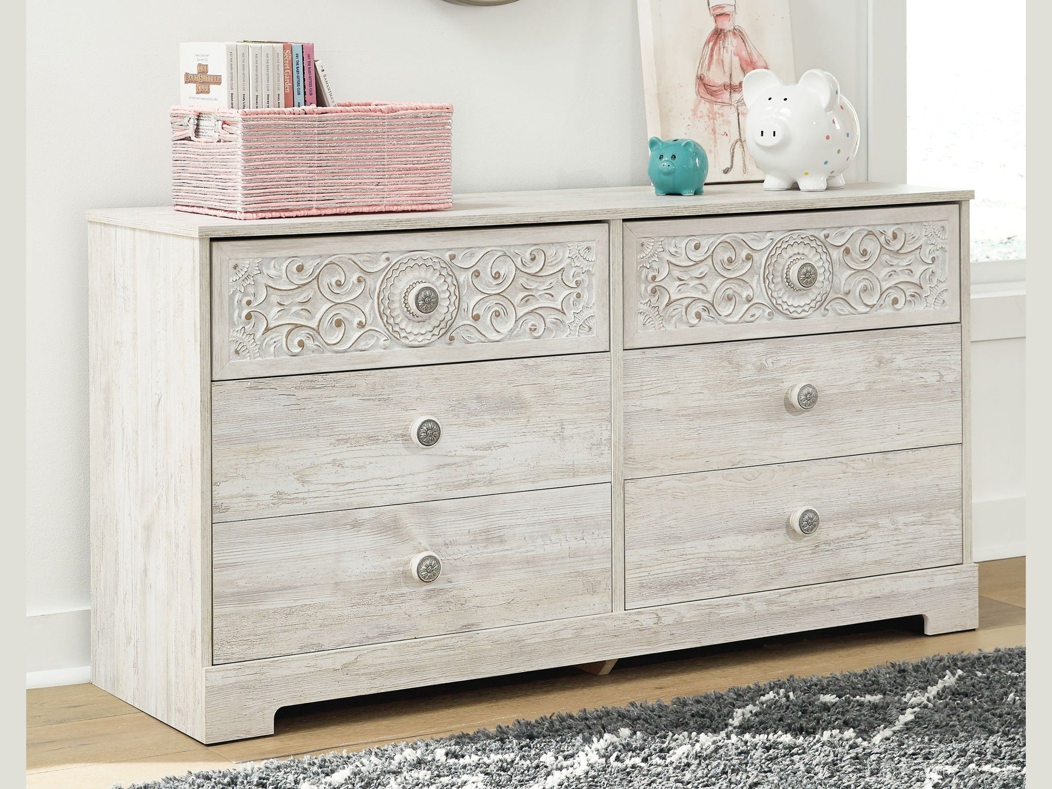Paxberry - Six Drawer Dresser - Vinyl-Wrapped - Whitewash