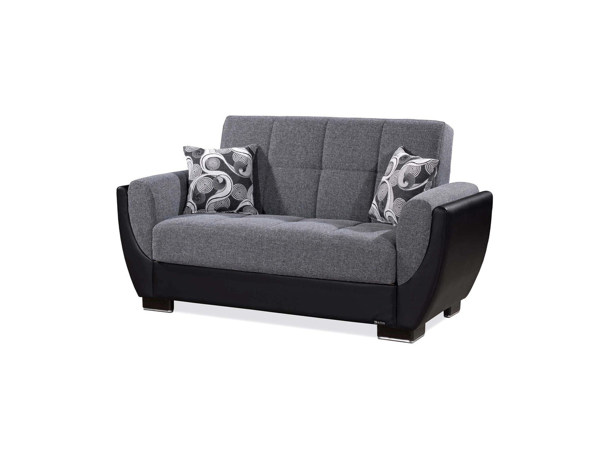 Ottomanson Armada Air - Upholstered Convertible Loveseat With Storage - Gray/Black PU Polyester