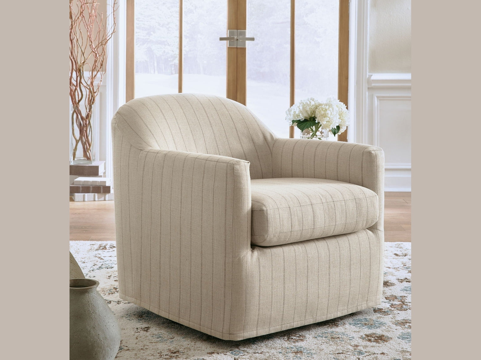 Valwick - Swivel Accent Chair - Cream / Brown