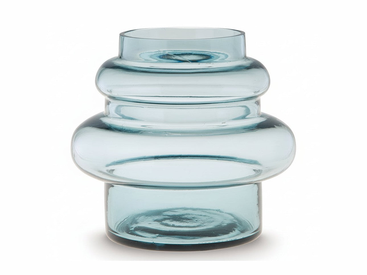 The Vallmen blue glass vase on a white background.