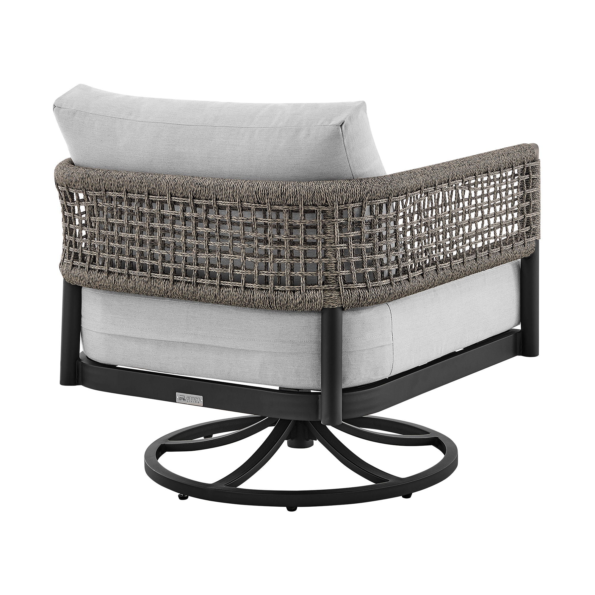 Felicia - Outdoor Patio Swivel Rocking Chair - Black Aluminum And Gray Rope With Cushions
