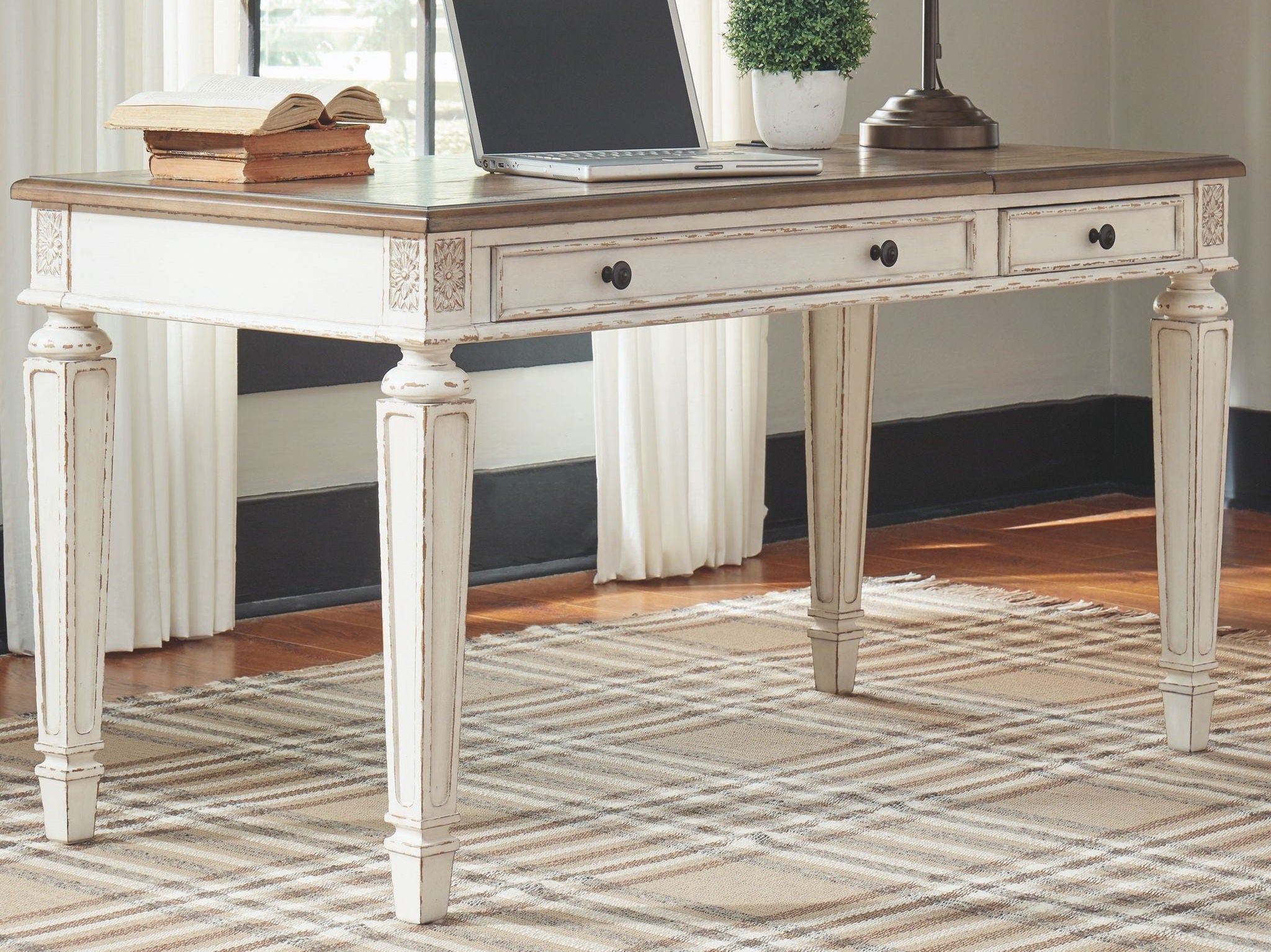Realyn - Home Office Lift Top Desk - White / Brown