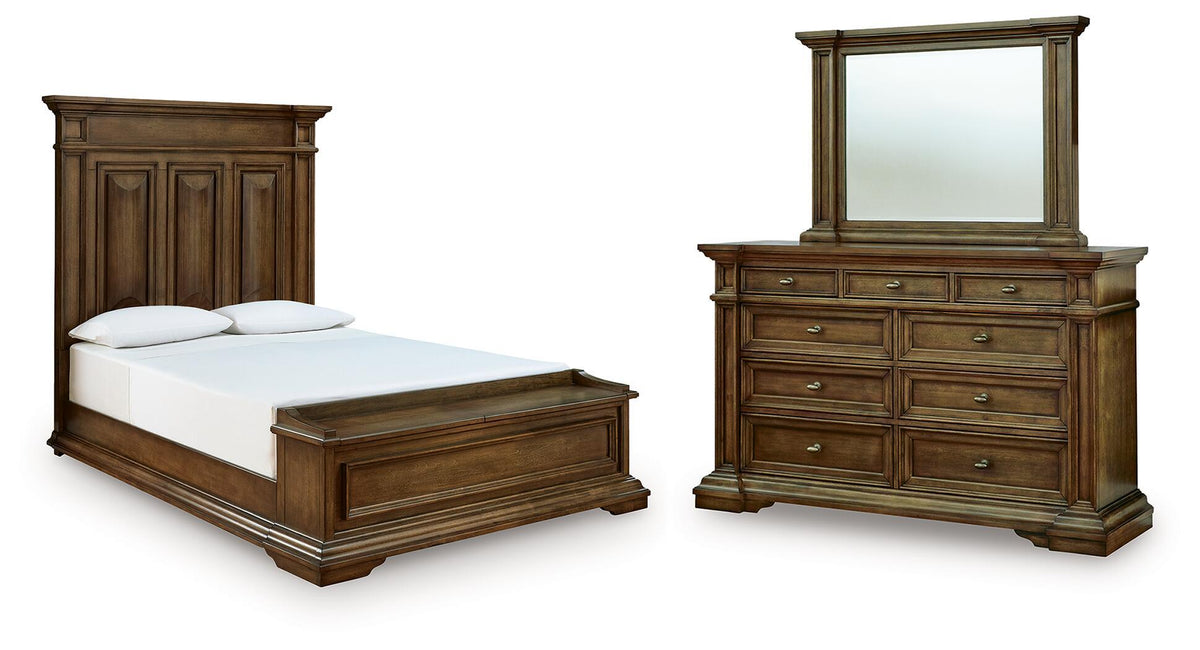 Frantanna - 3 Pc. - Queen Panel Storage Bed, Dresser And Mirror - Brown