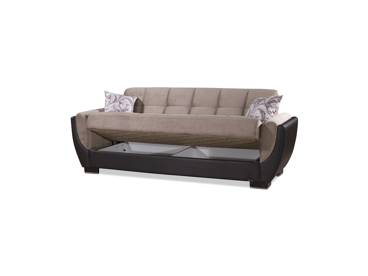 Ottomanson Armada Air - Upholstered Convertible Sofabed With Storage - Beige/Brown PU Chenille
