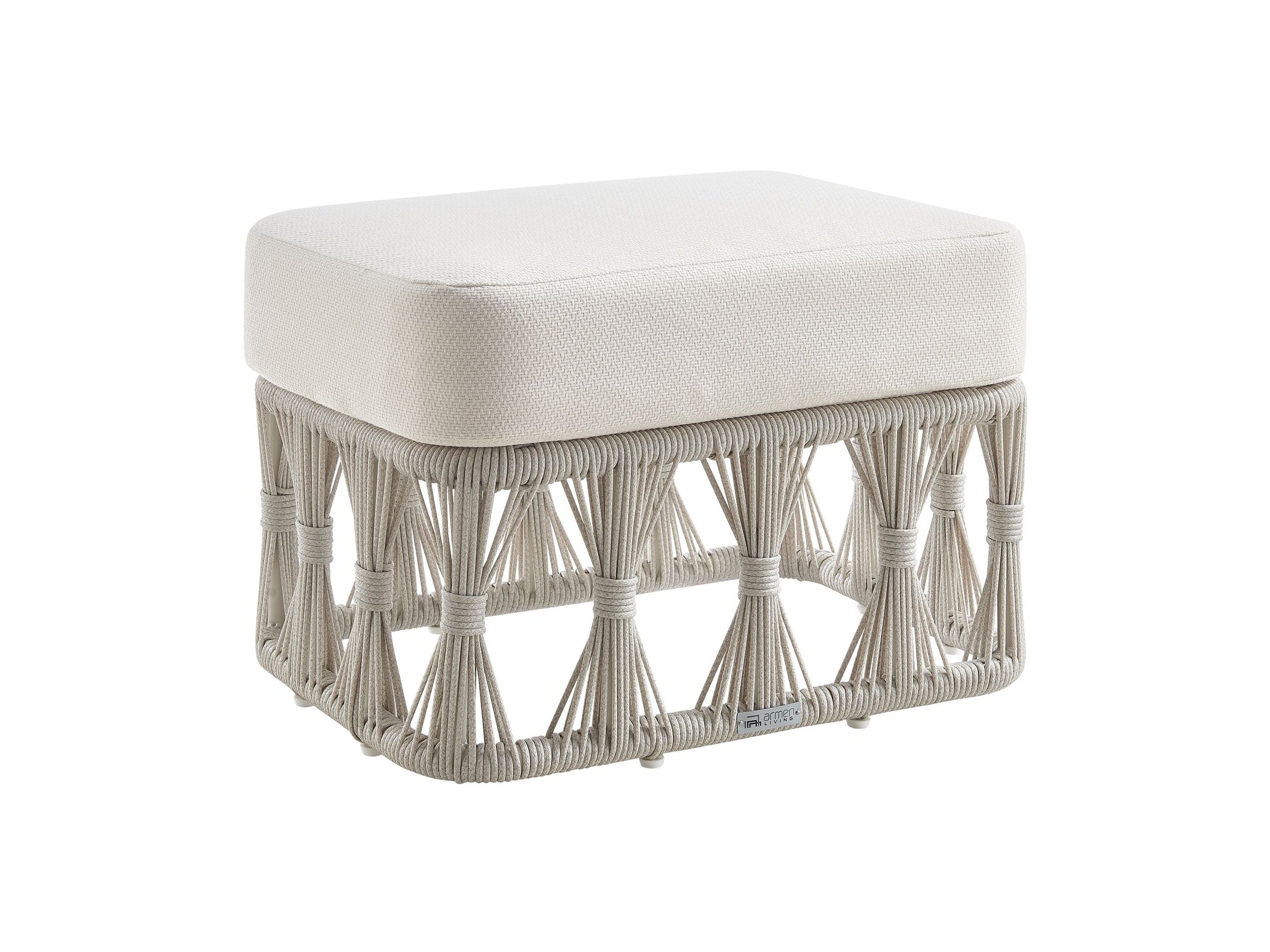Breeze - Cream Metal Outdoor Ottoman With Cushions - Pearl