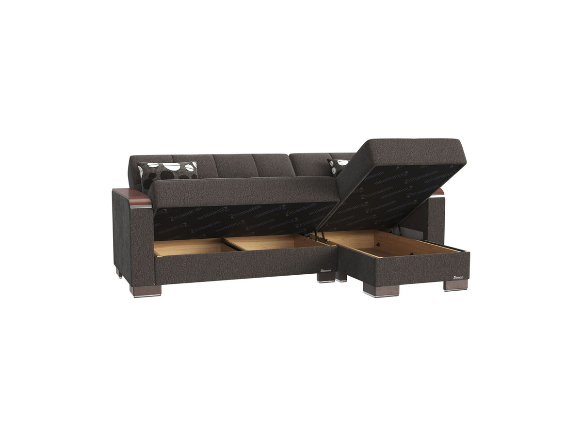 Ottomanson Armada X - Upholstered Convertible Wood Trimmed Chaise Lounge With Storage - Gray Chenille