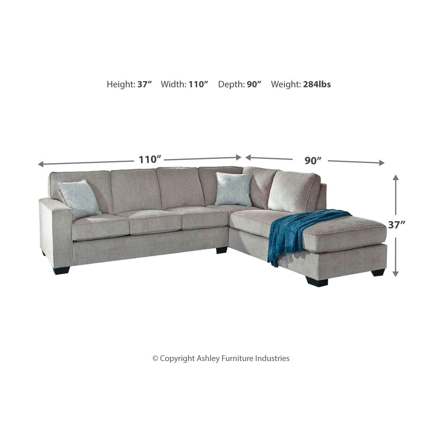 Altari - Right Arm Facing Corner Chaise With Sleeper 2 Pc Sectional - Alloy