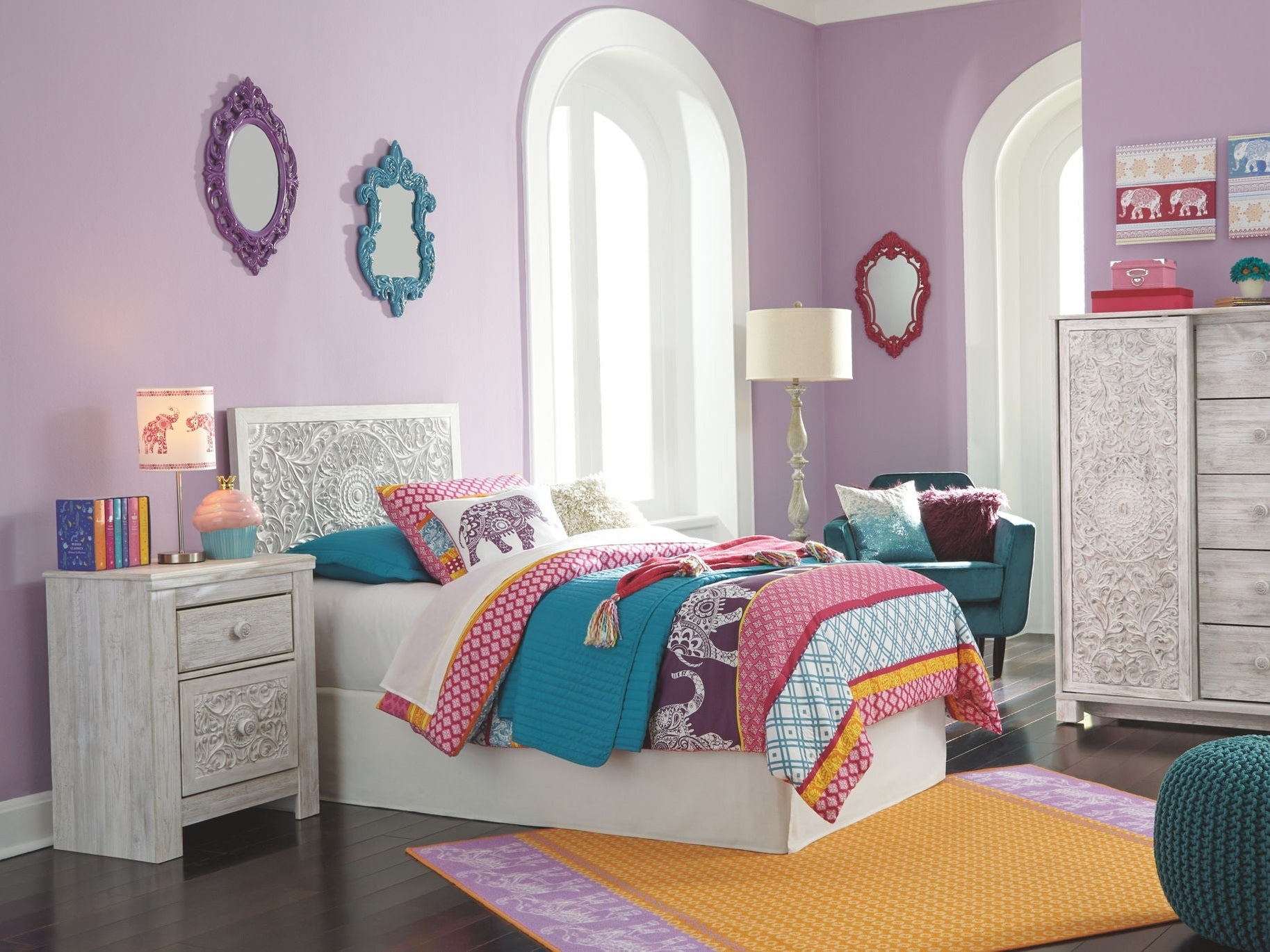 Paxberry - Twin Panel Headboard with Bolt on Bed Frame - Whitewash