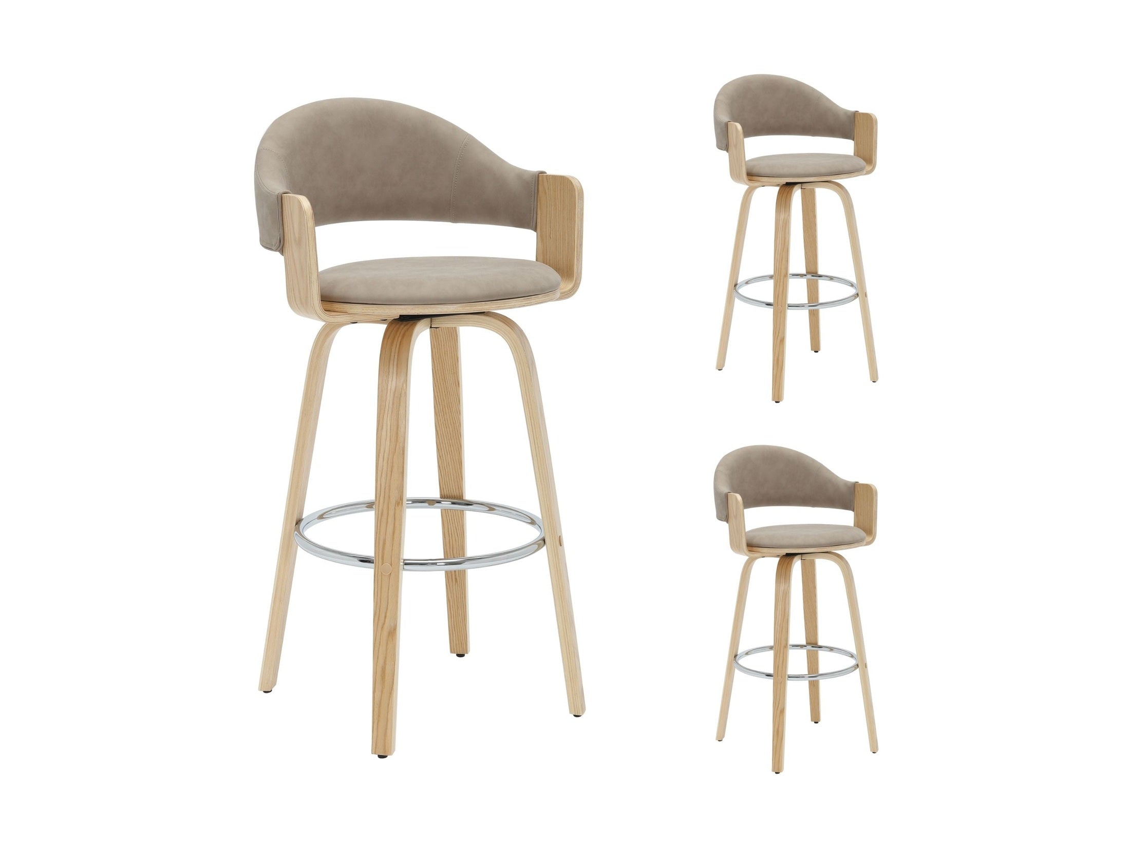 Daxton - Swivel Bar Height Round Back Wood Bar Stool With Faux Leather Seat