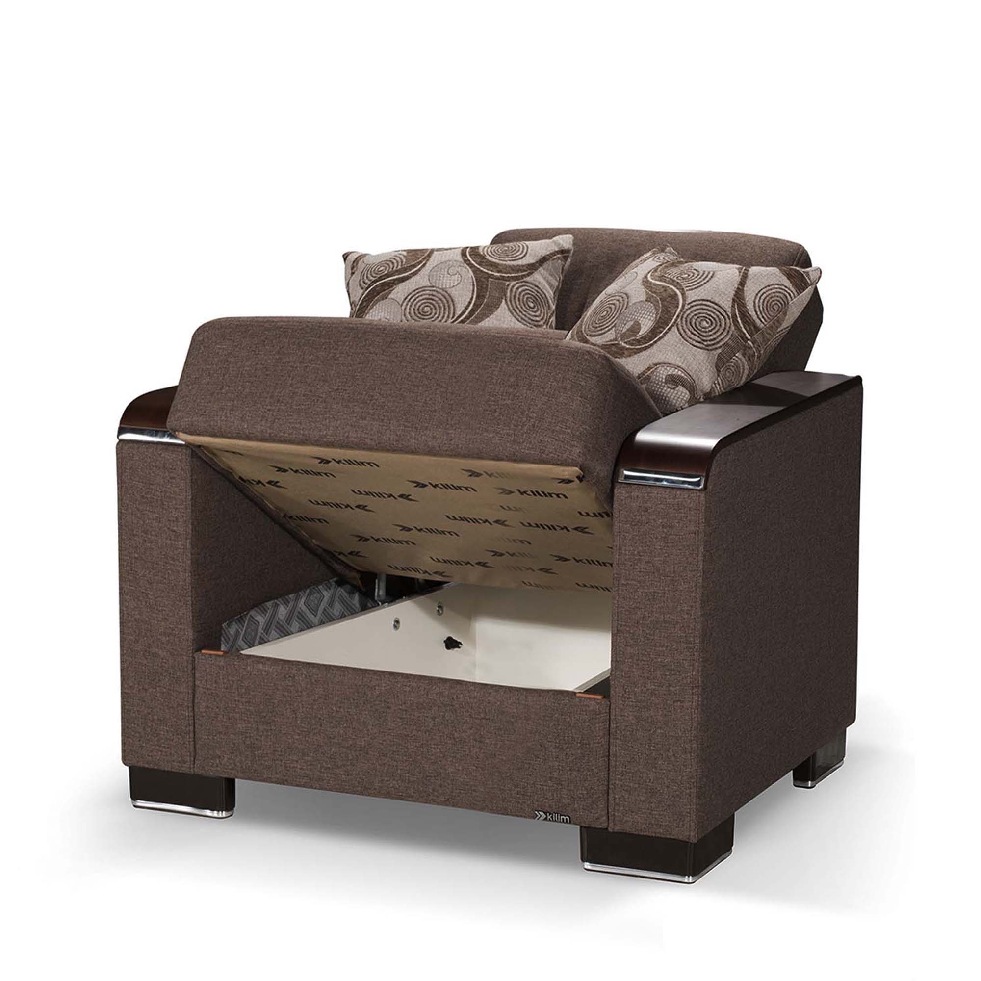 Ottomanson Armada X - Upholstered Convertible Wood Trimmed Armchair With Storage - Polyester