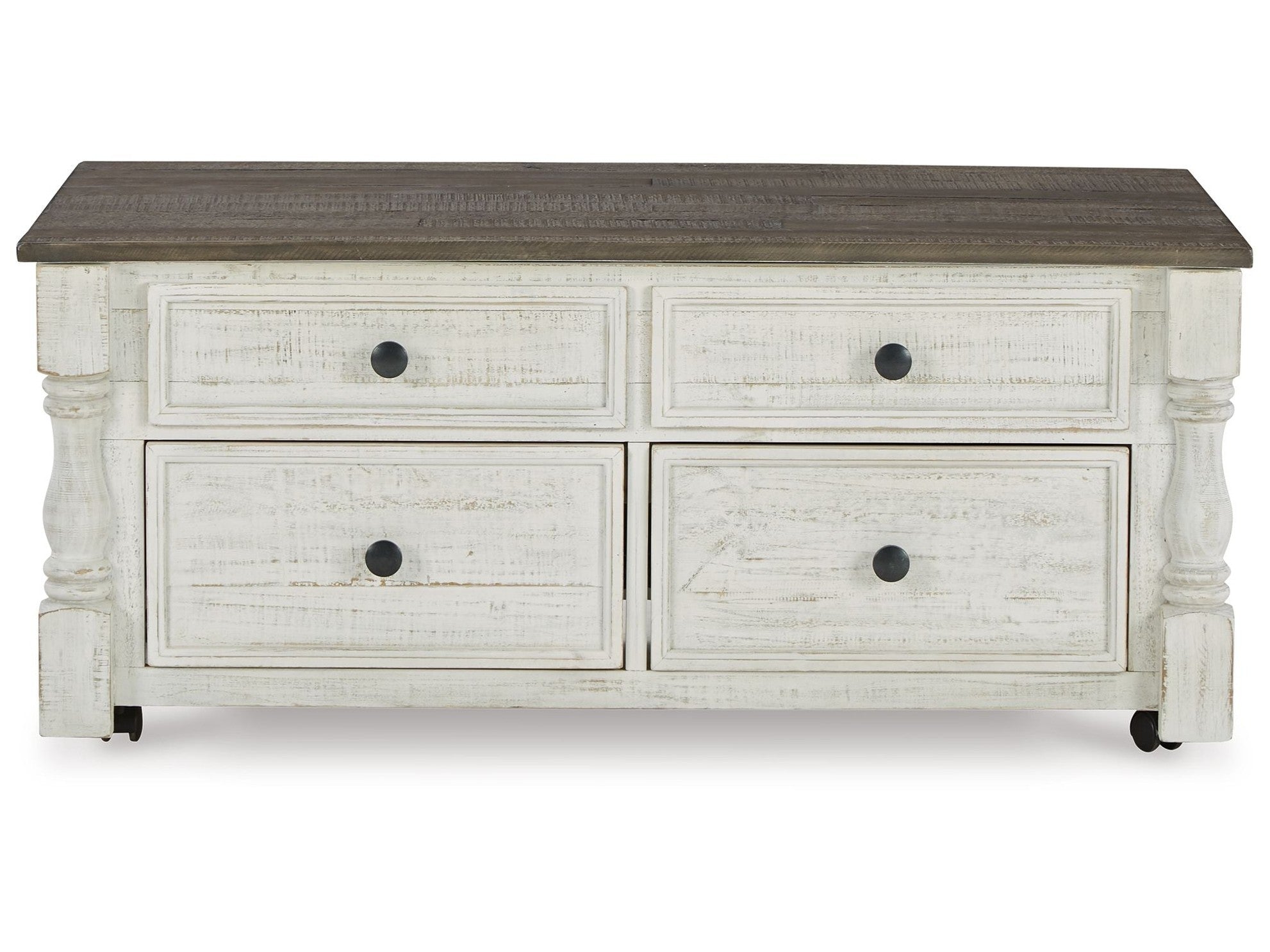 Havalance - Lift Top Cocktail Table with Storage Drawers - White / Gray