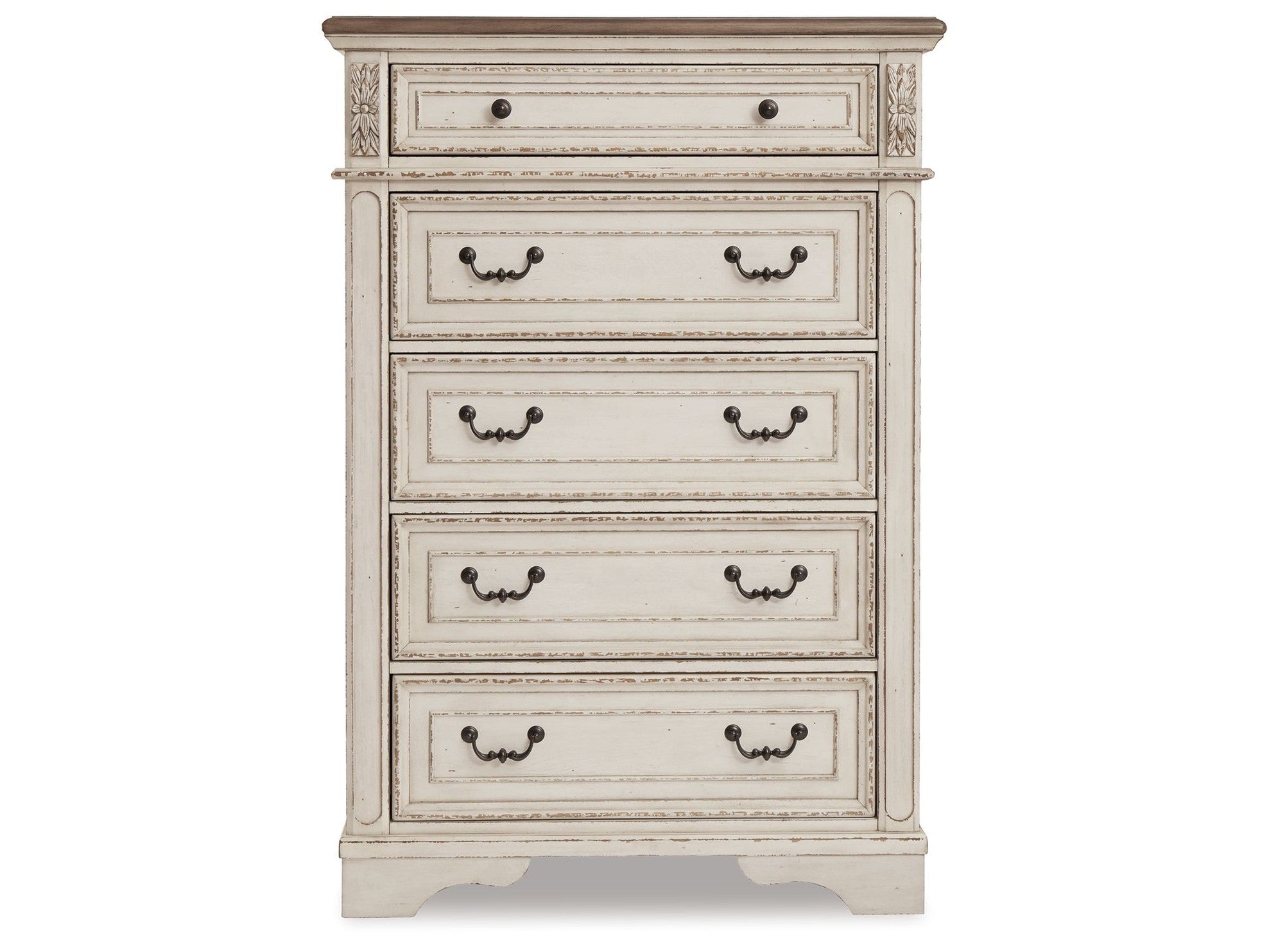 Realyn - Five Drawer Chest - White / Brown / Beige