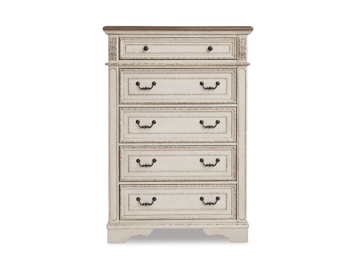 Realyn - Five Drawer Chest - White / Brown / Beige