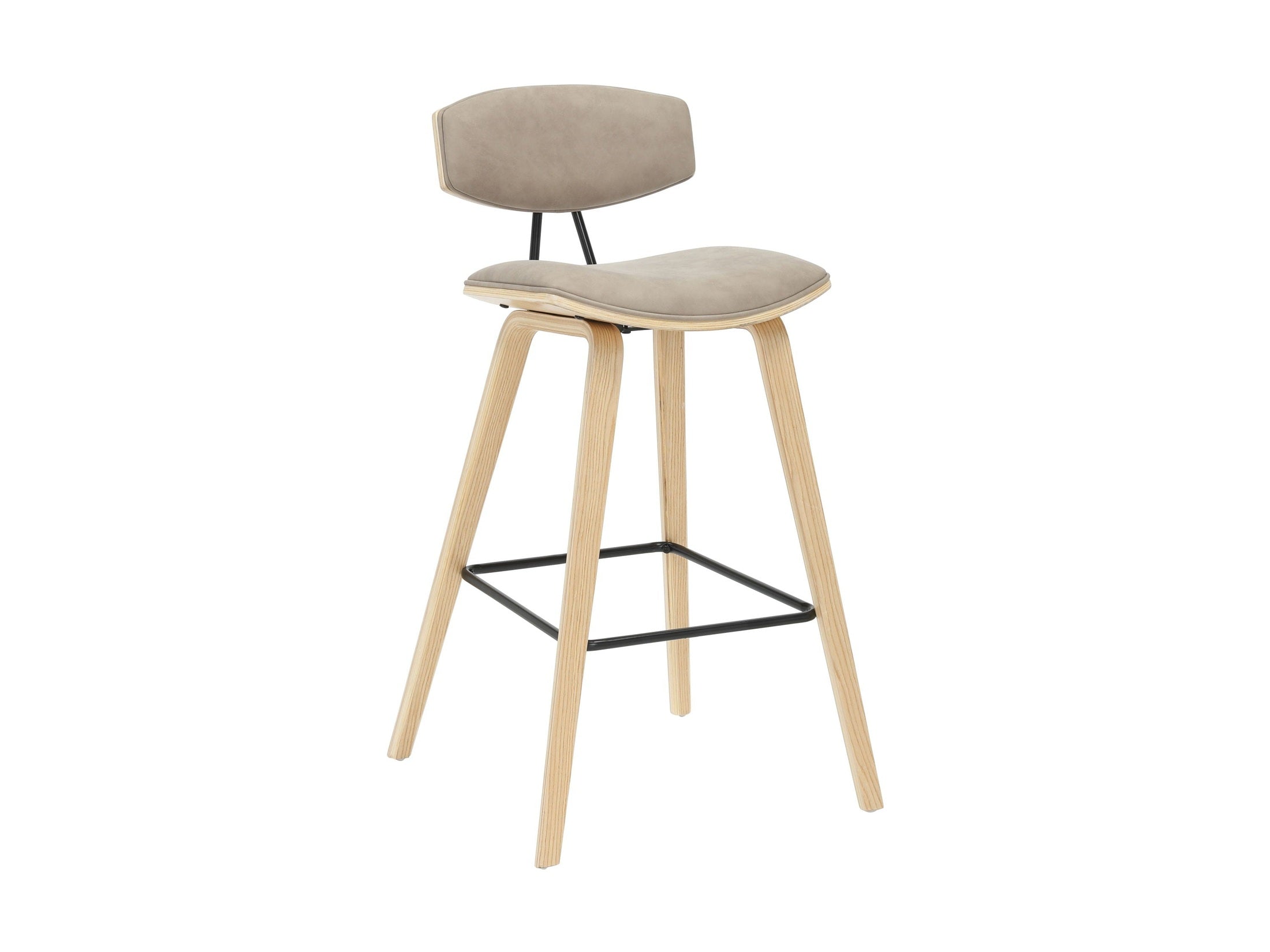 Fox - Bar Height Curved Back Wood Bar Stool With Faux Leather Seat