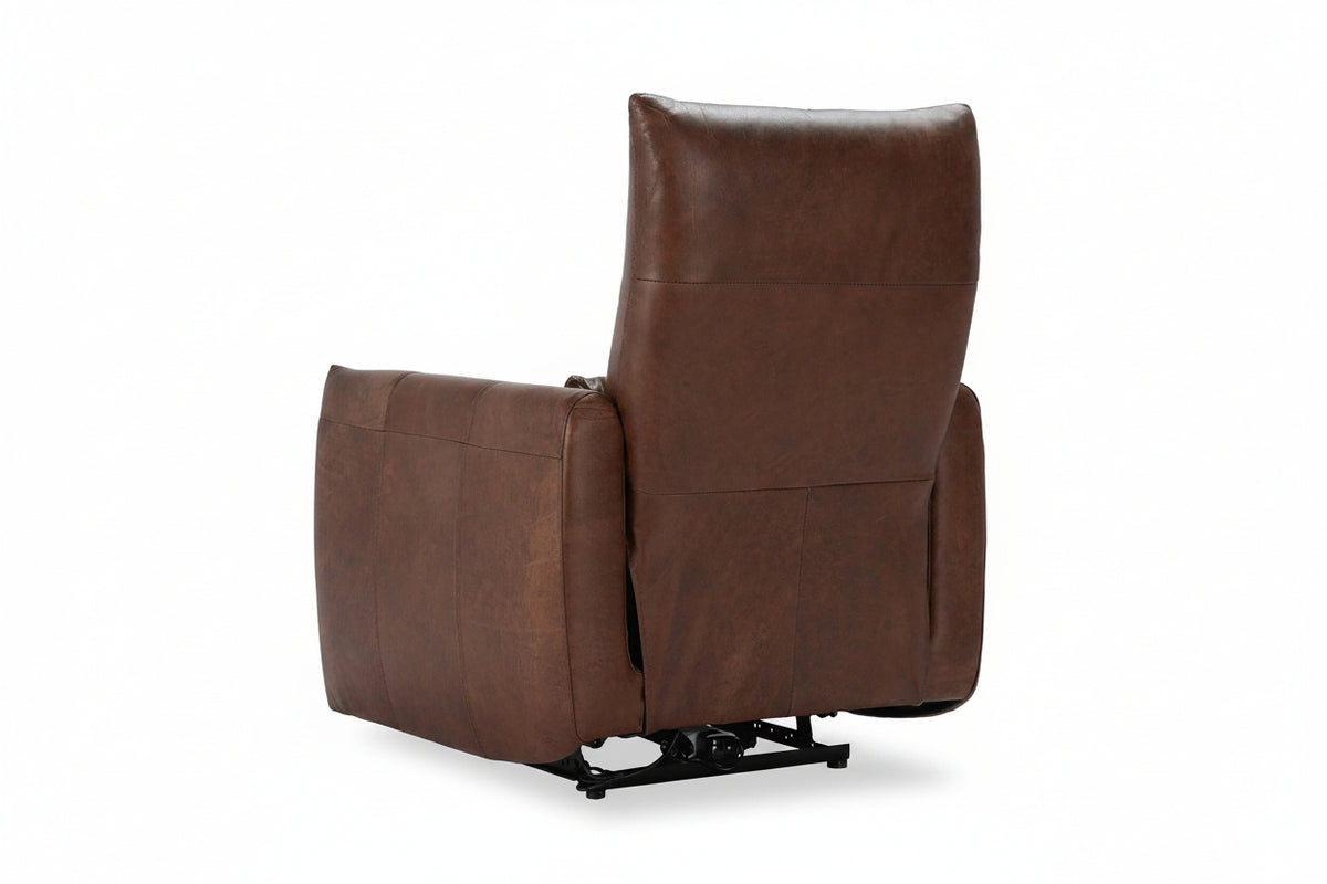 Brown leather recliner chair on a white background