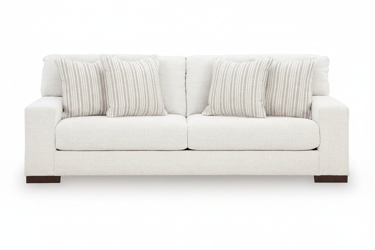 White Hartside sofa with striped cushions on a white background.