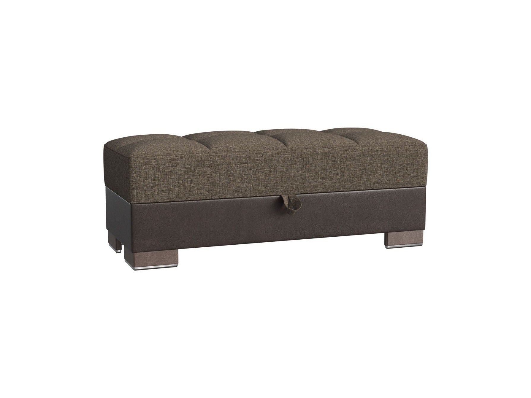 Ottomanson Armada X - Upholstered Convertible Wood Trimmed Ottoman With Storage - Brown PU Polyester