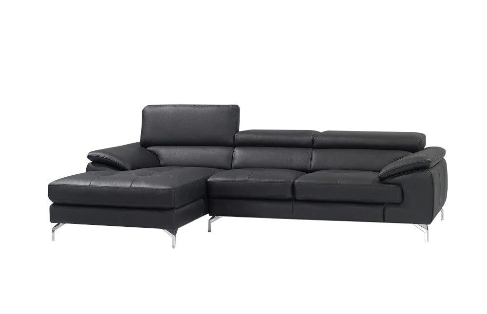 A973B Lego black leather sectional sofa on a white background.