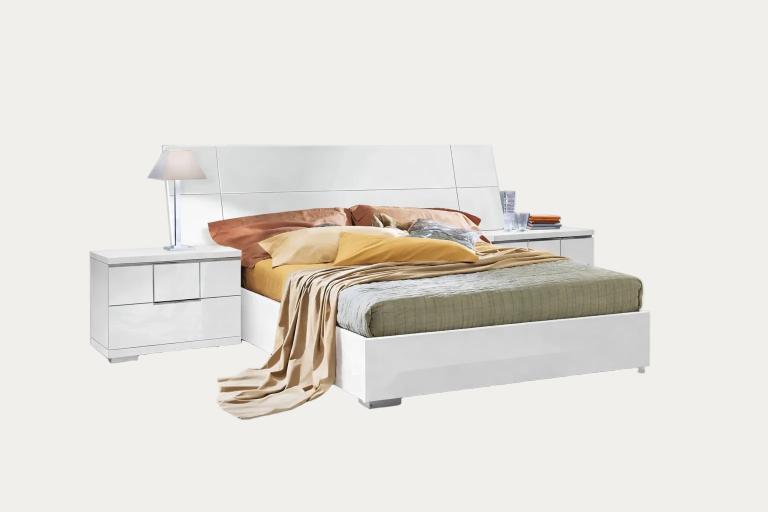 Asti white bed and nightstands on a white background by ALF Italia