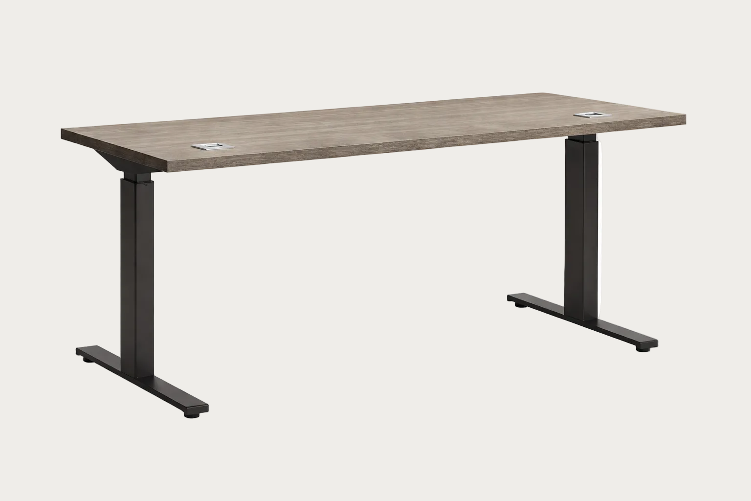 Tivoli lift desk with wooden top and black metal legs on a white background