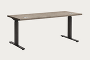 Tivoli lift desk with wooden top and black metal legs on a white background