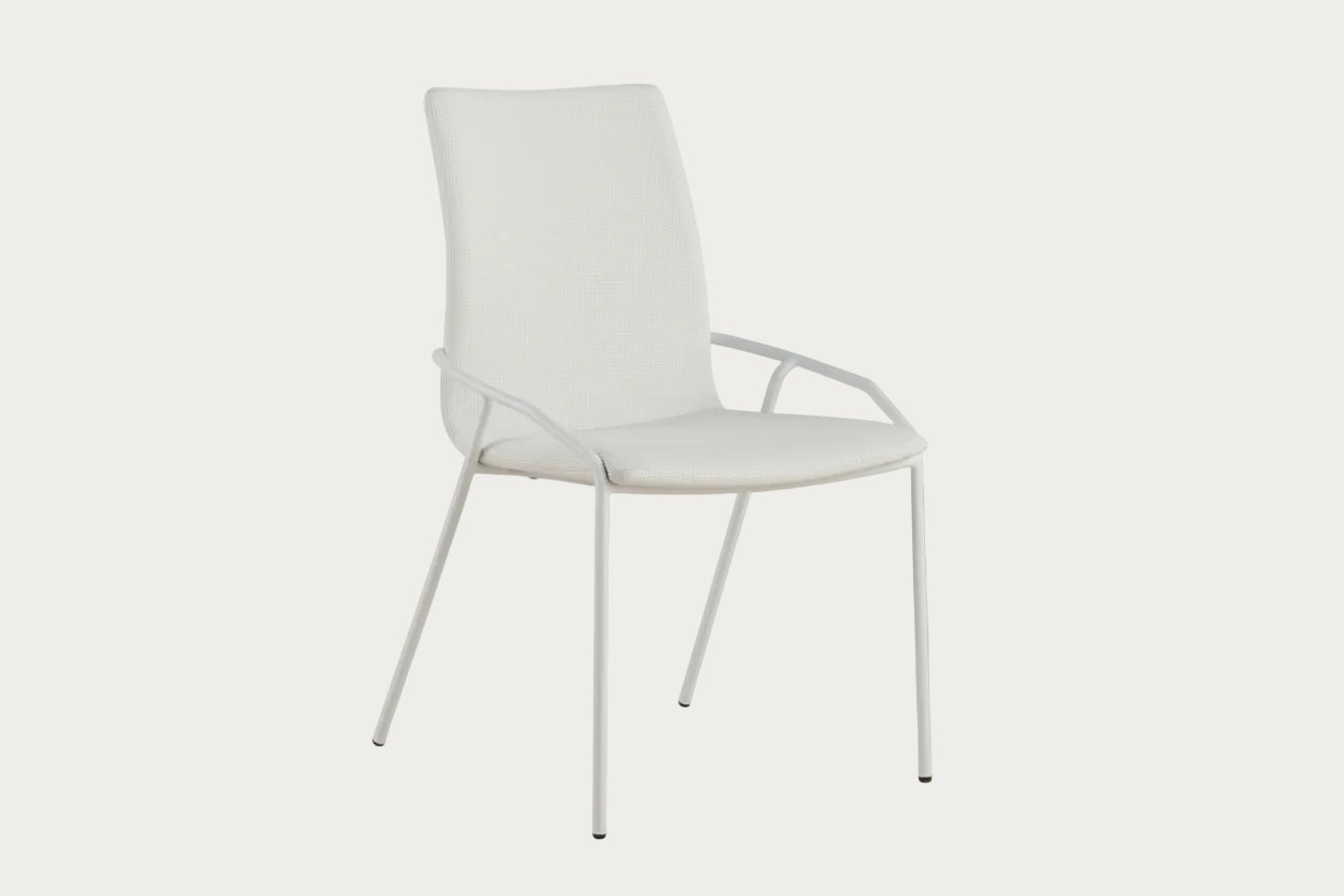 Alicia white side chair with metal frame on a white background