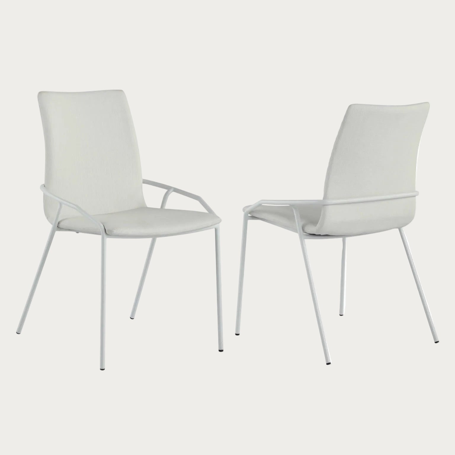 Two Alicia white side chairs with metal legs