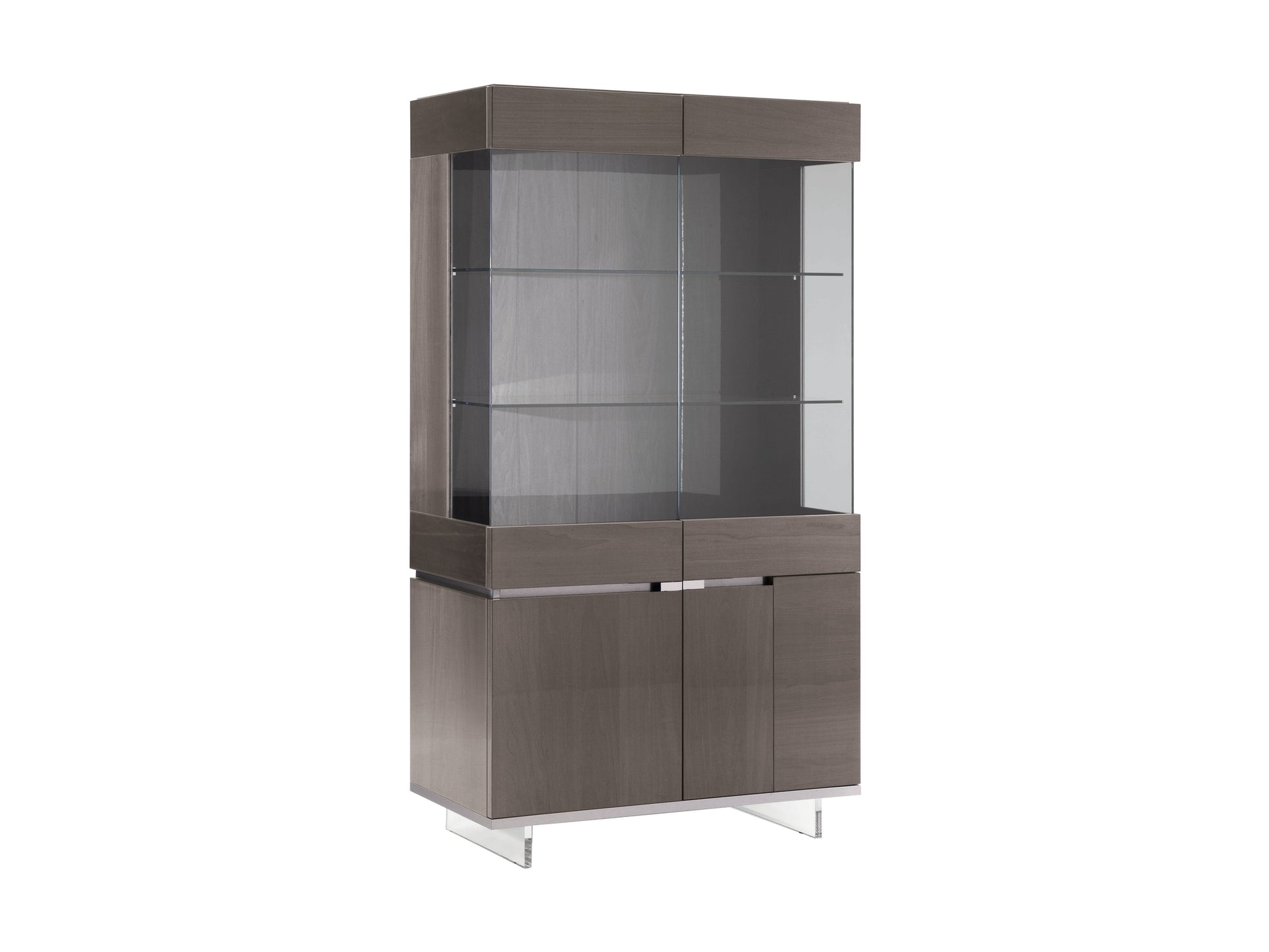 Athena glass display cabinet with a dark wood finish on a white background.