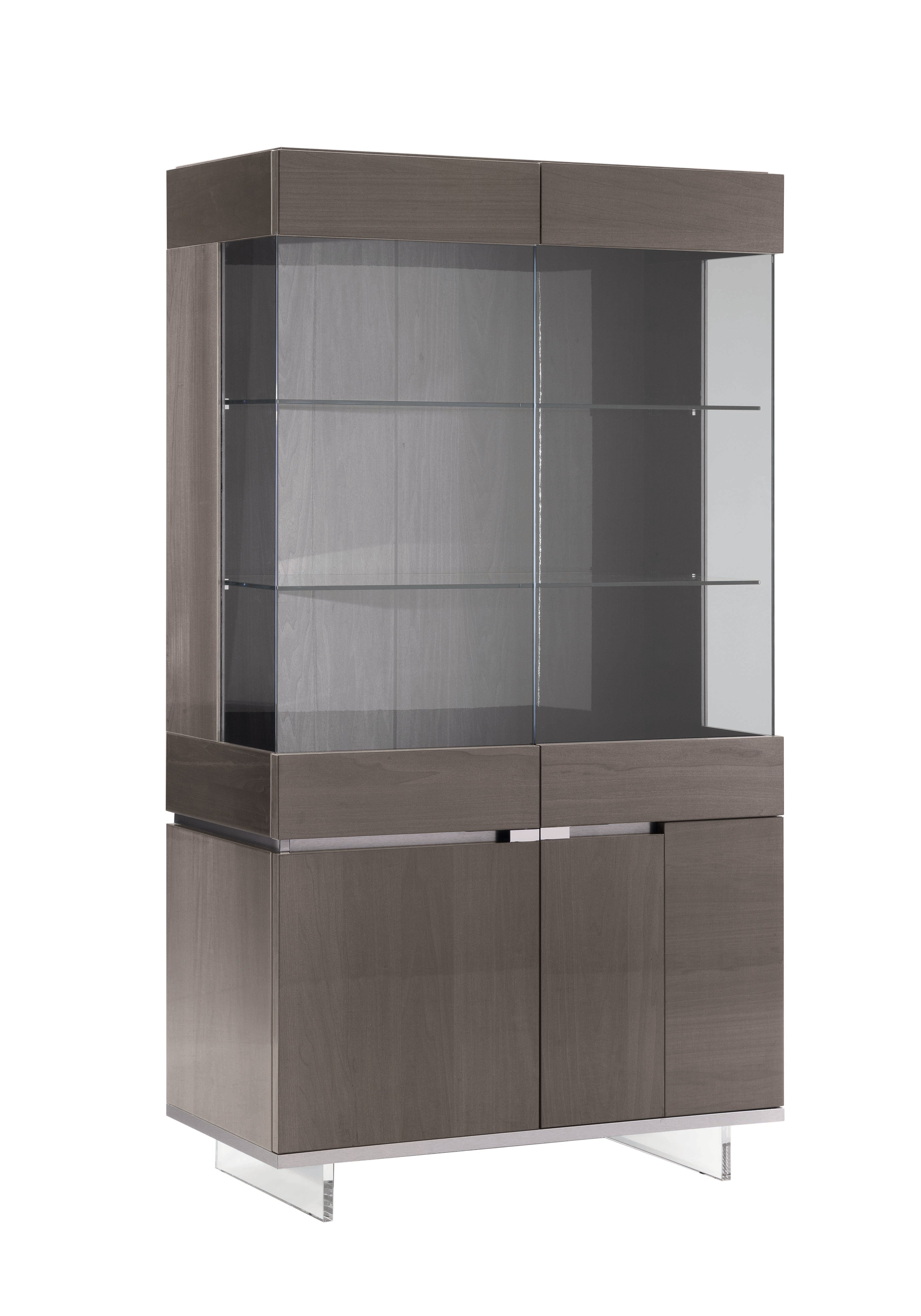 Athena glass display cabinet with a dark wood finish on a white background.