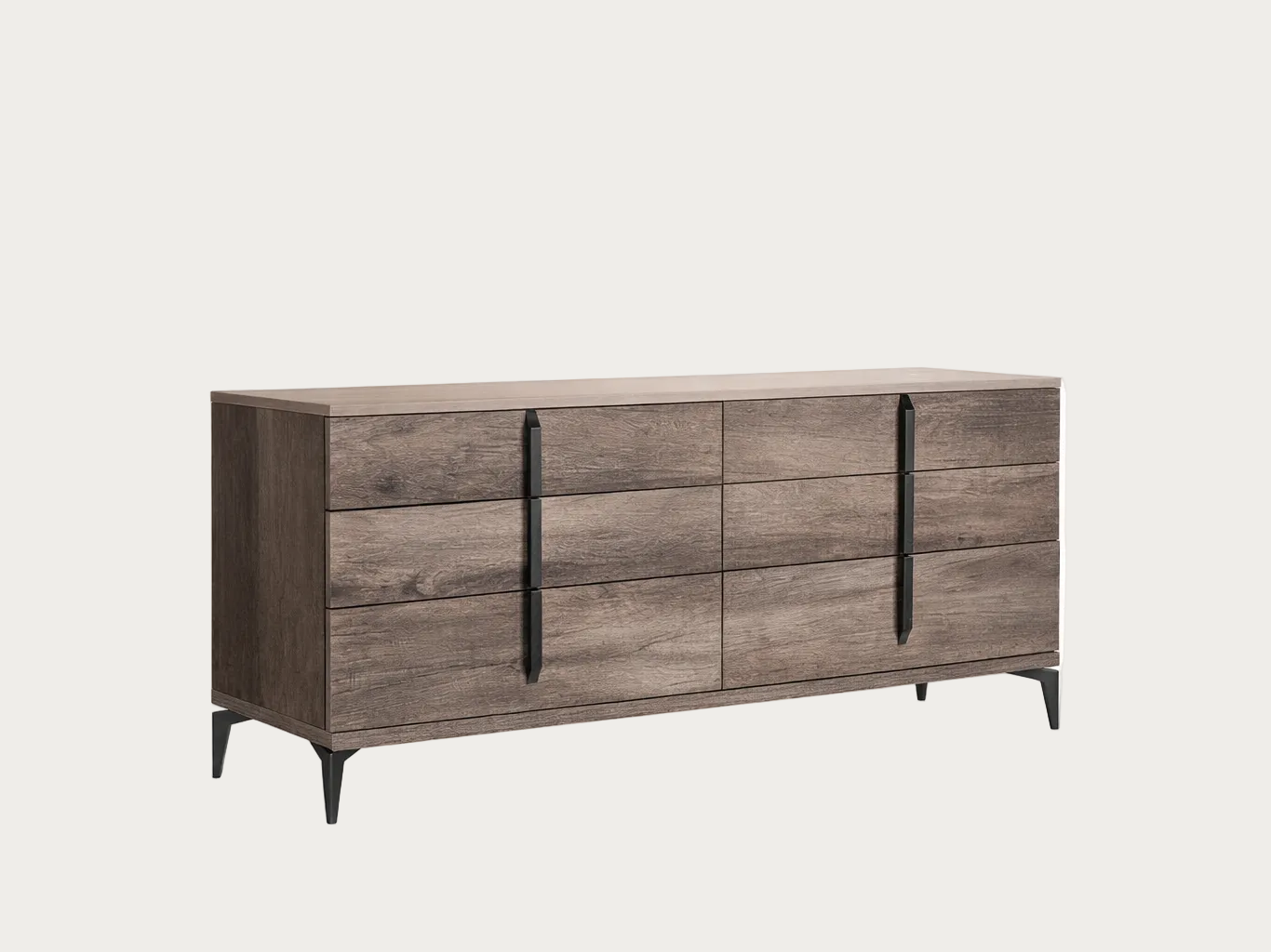 Matera wooden dresser with six drawers on a white background.