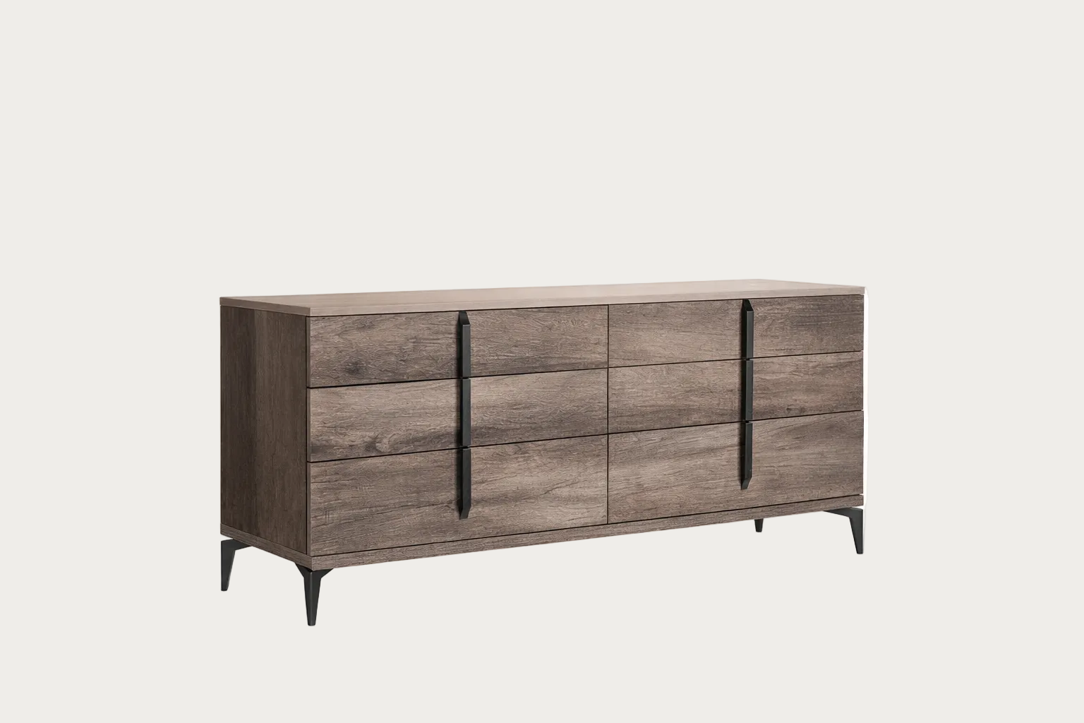 Matera wooden dresser with six drawers on a white background.