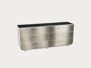 Andre silver dresser with black top on a white background