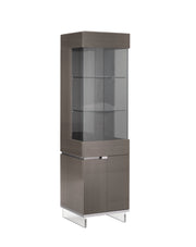 Athena dark gray display cabinet with glass shelves on a white background.