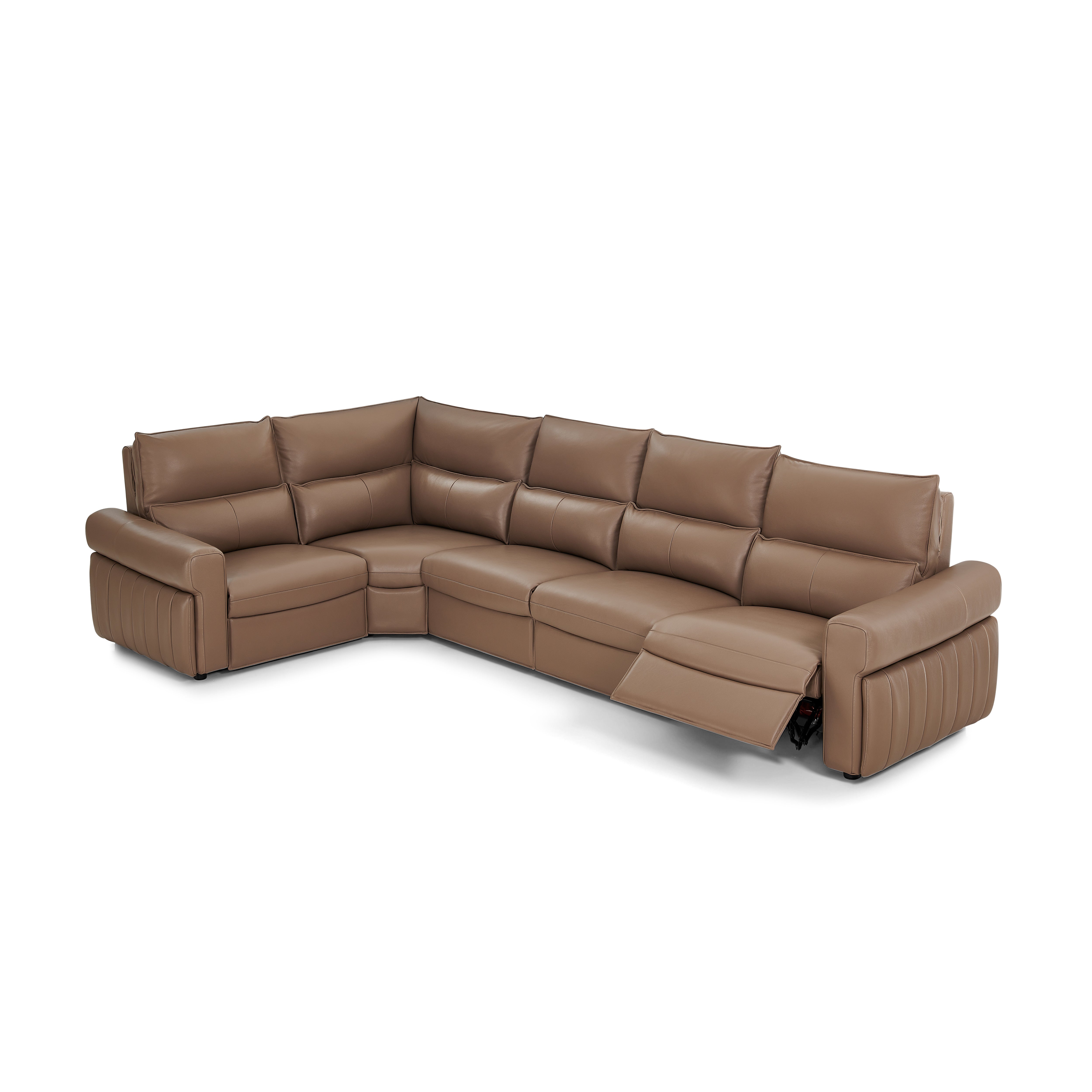 Barga 5-Piece Leather Sectional with Dual Power Recliners – Mud Yellow Leather