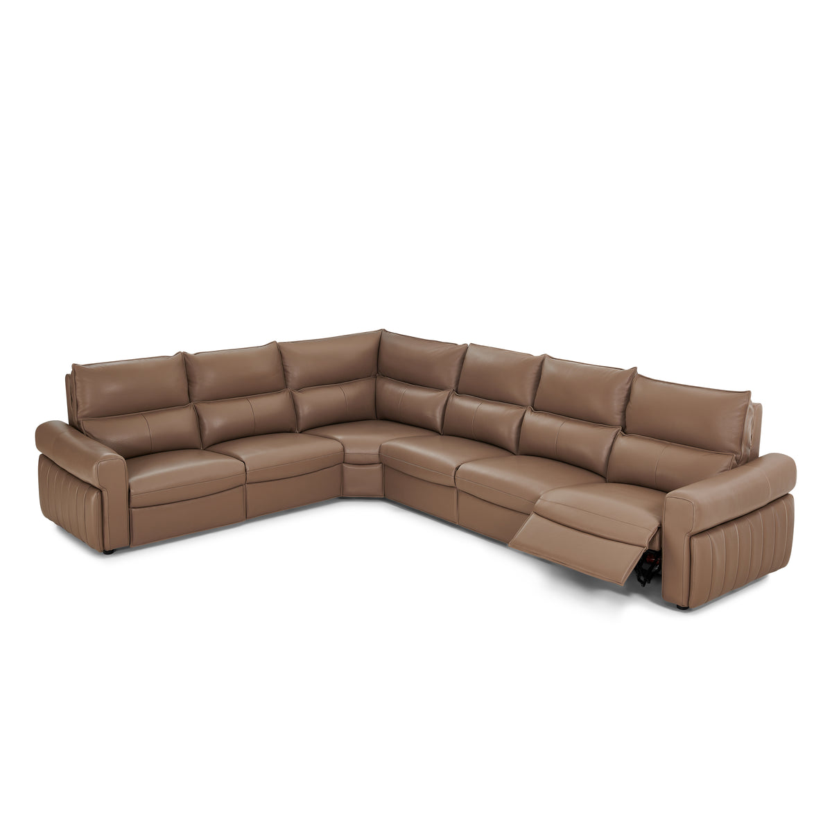 Brown leather sectional sofa on a white background