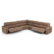 Barga 7-Piece Leather Sectional with Four Power Recliners – Mud Yellow Leather