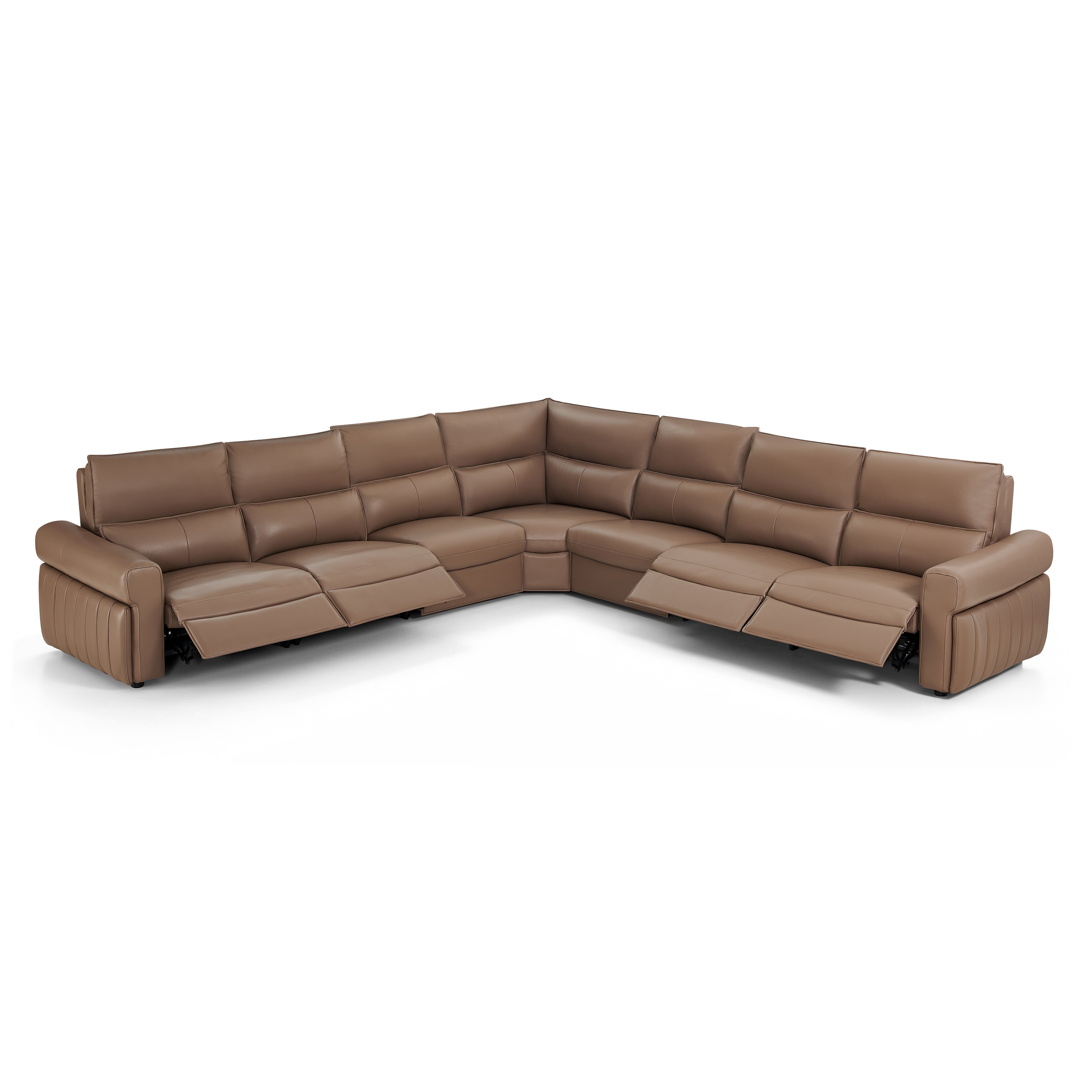 Barga 7-Piece Leather Sectional with Four Power Recliners – Mud Yellow Leather
