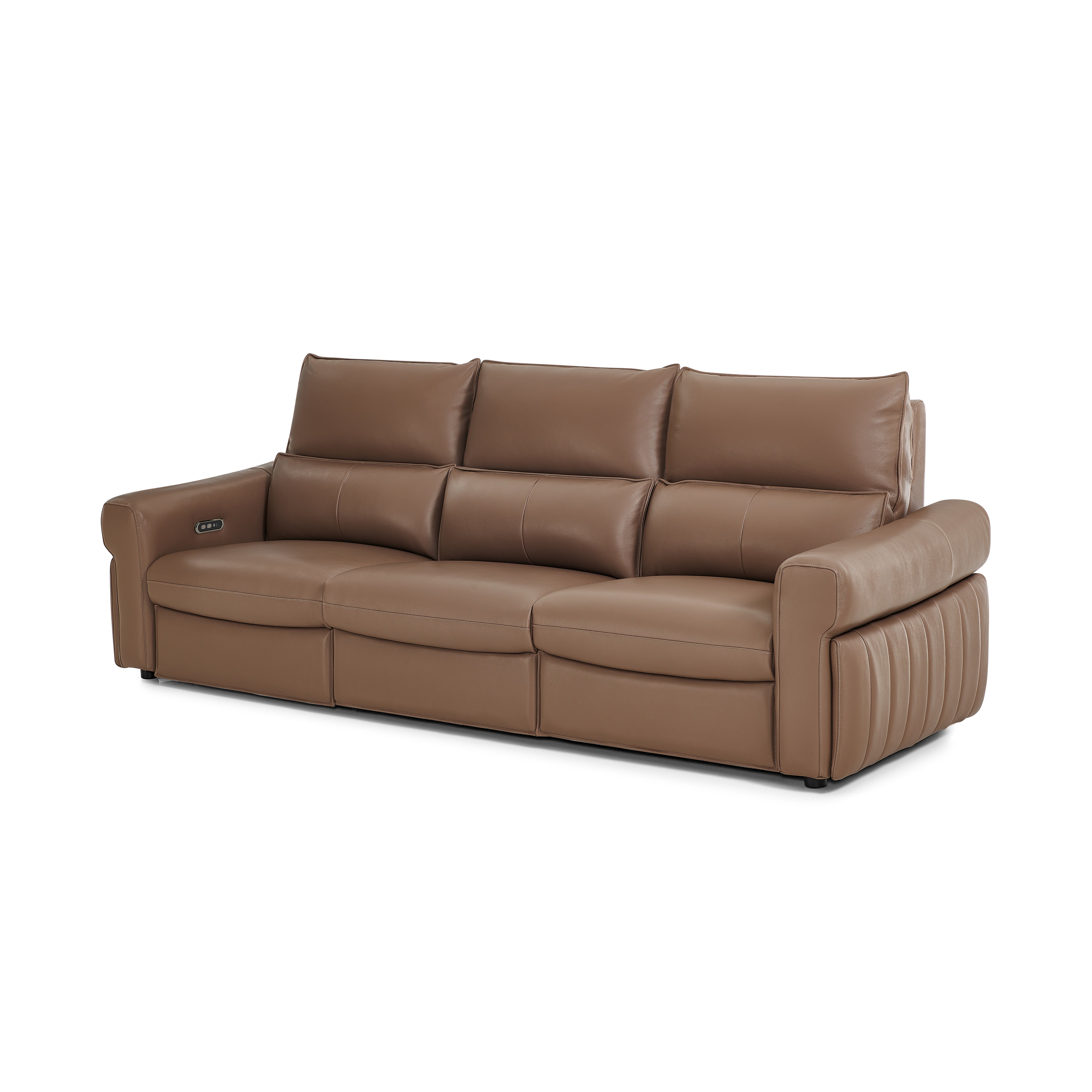 Barga Leather Sofa with Dual Power Recliners – Mud Yellow Leather