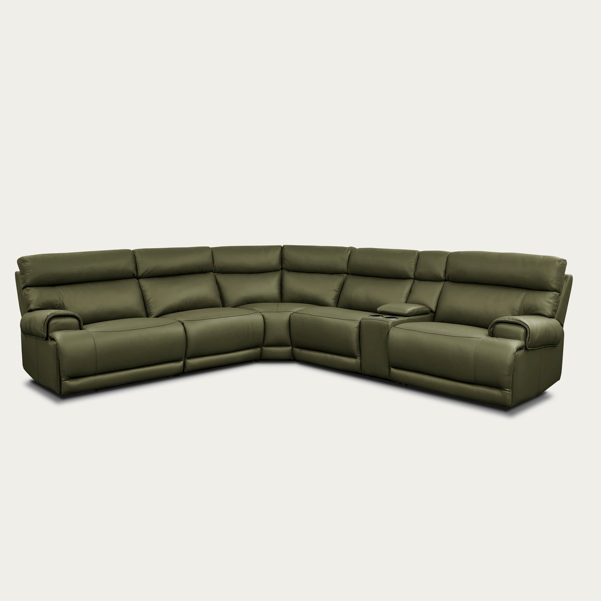 Baron 6-Piece Leather Modular Sectional with Power Recliners, Dark Olive