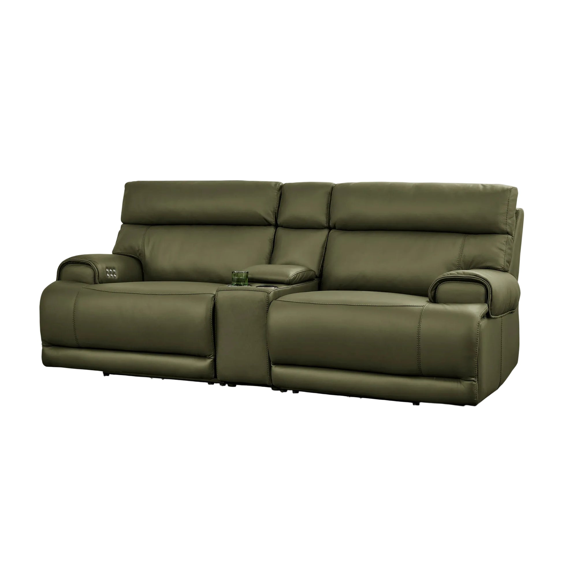 Baron olive leather sofa on a white background