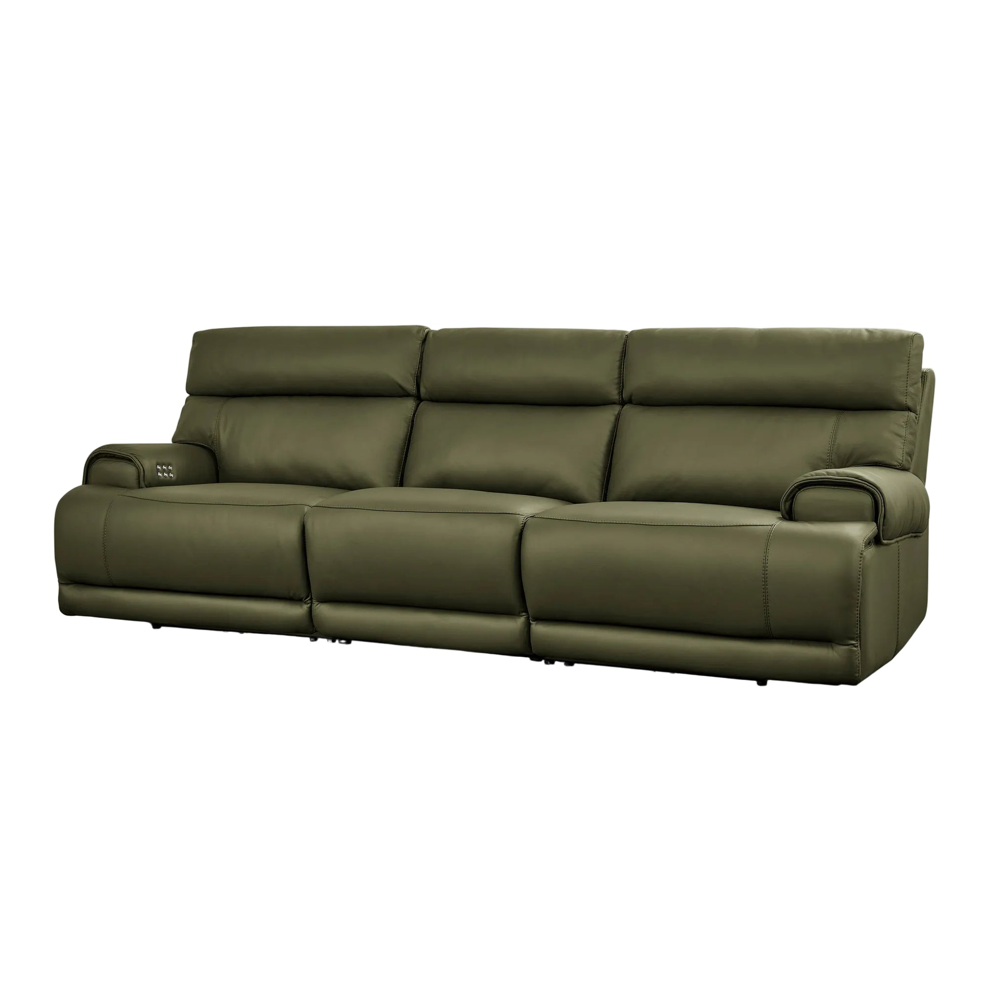 Baron olive leather sofa on a white background.