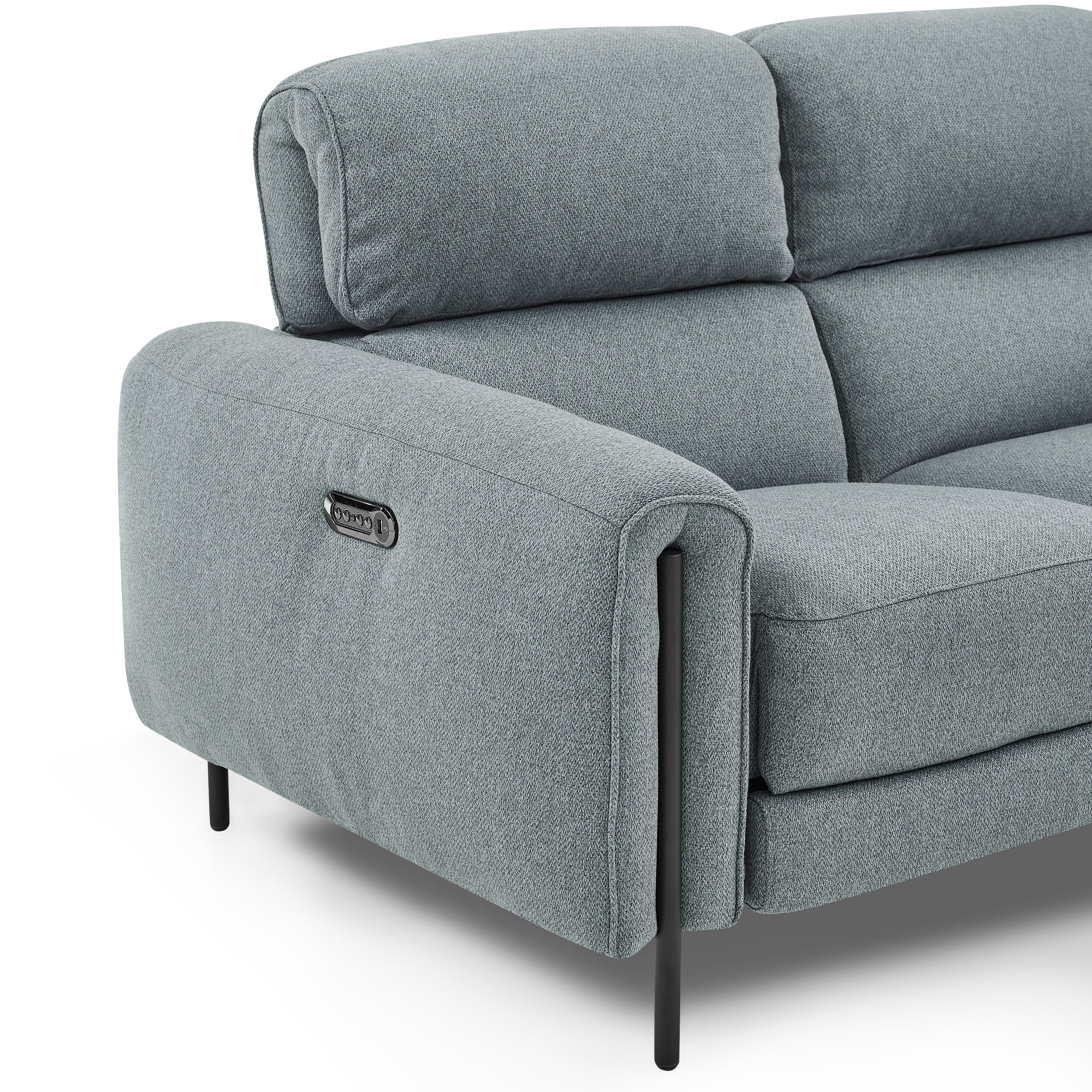 Charm Fabric Loveseat with Two Recliners, Grey Lagoon