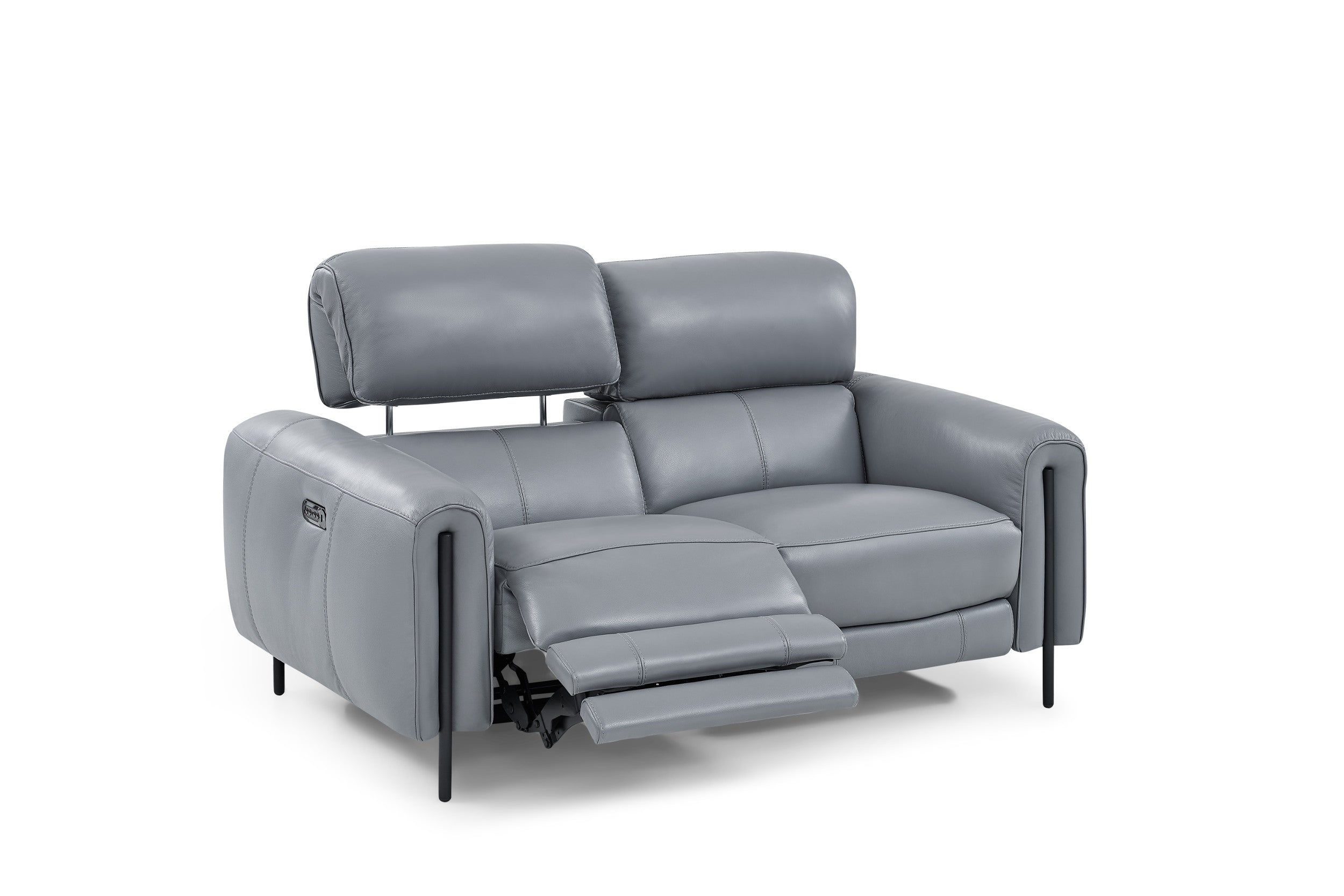 Charm Leather Loveseat with Two Recliners, Sleet